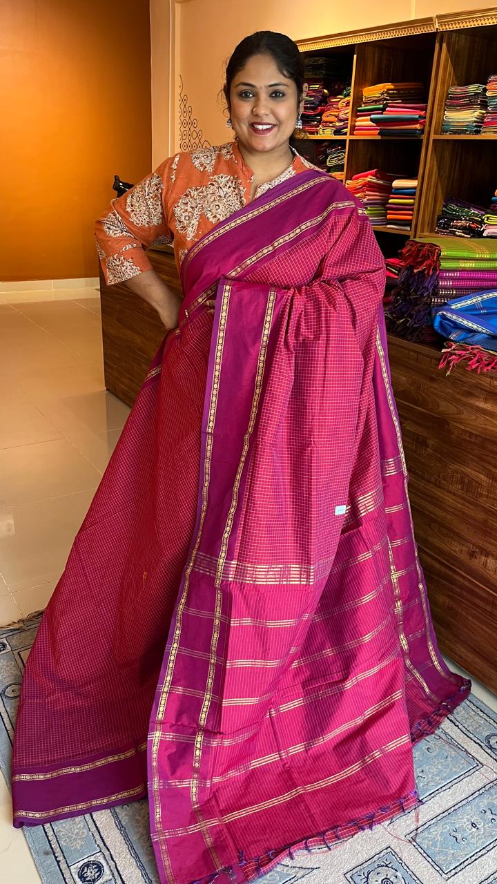 Semi Silk Kattam Saree - 01-07-06-14 (Dark Pink)