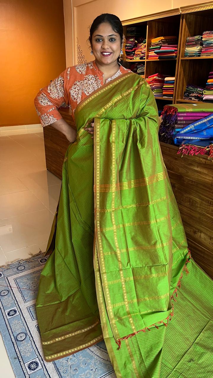 Semi Silk Kattam Saree - 01-07-06-31 (Green)