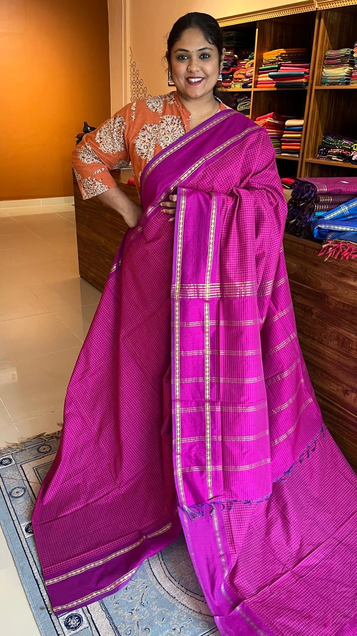Semi Silk Kattam Saree - 01-07-06-26 (Meganta)