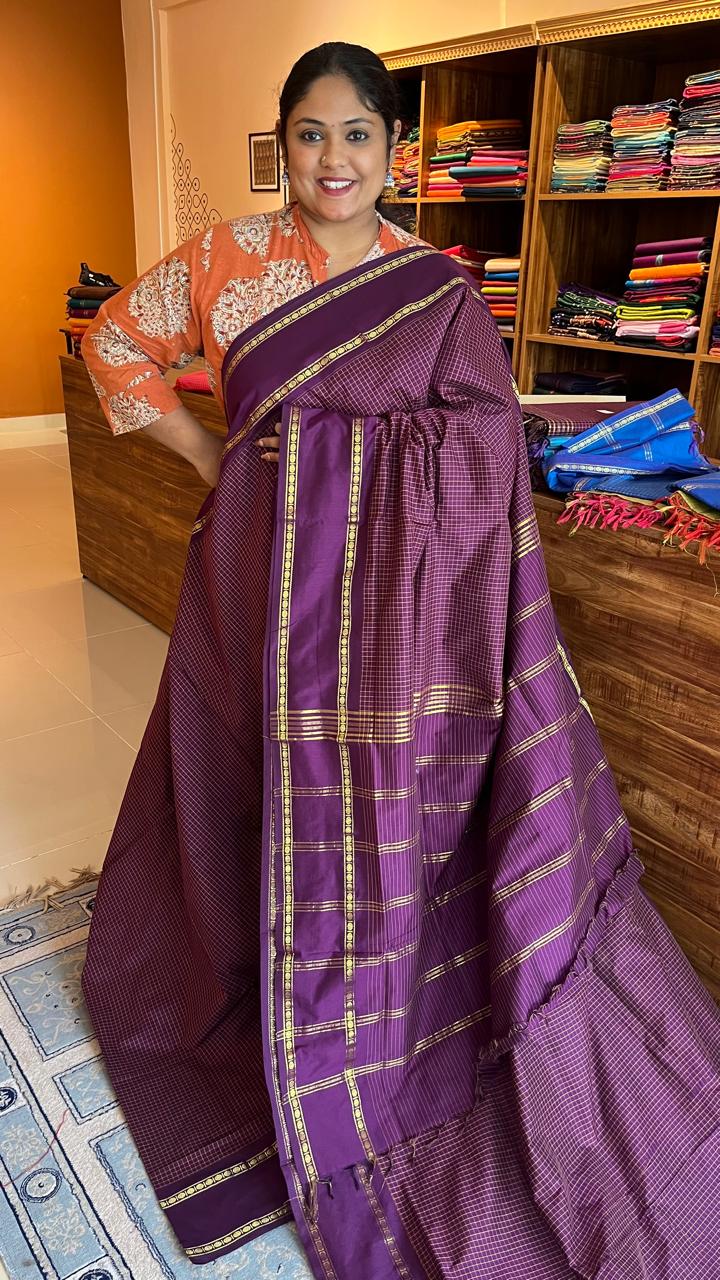 Semi Silk Kattam Saree - 01-07-06-32 (Paaku colour)