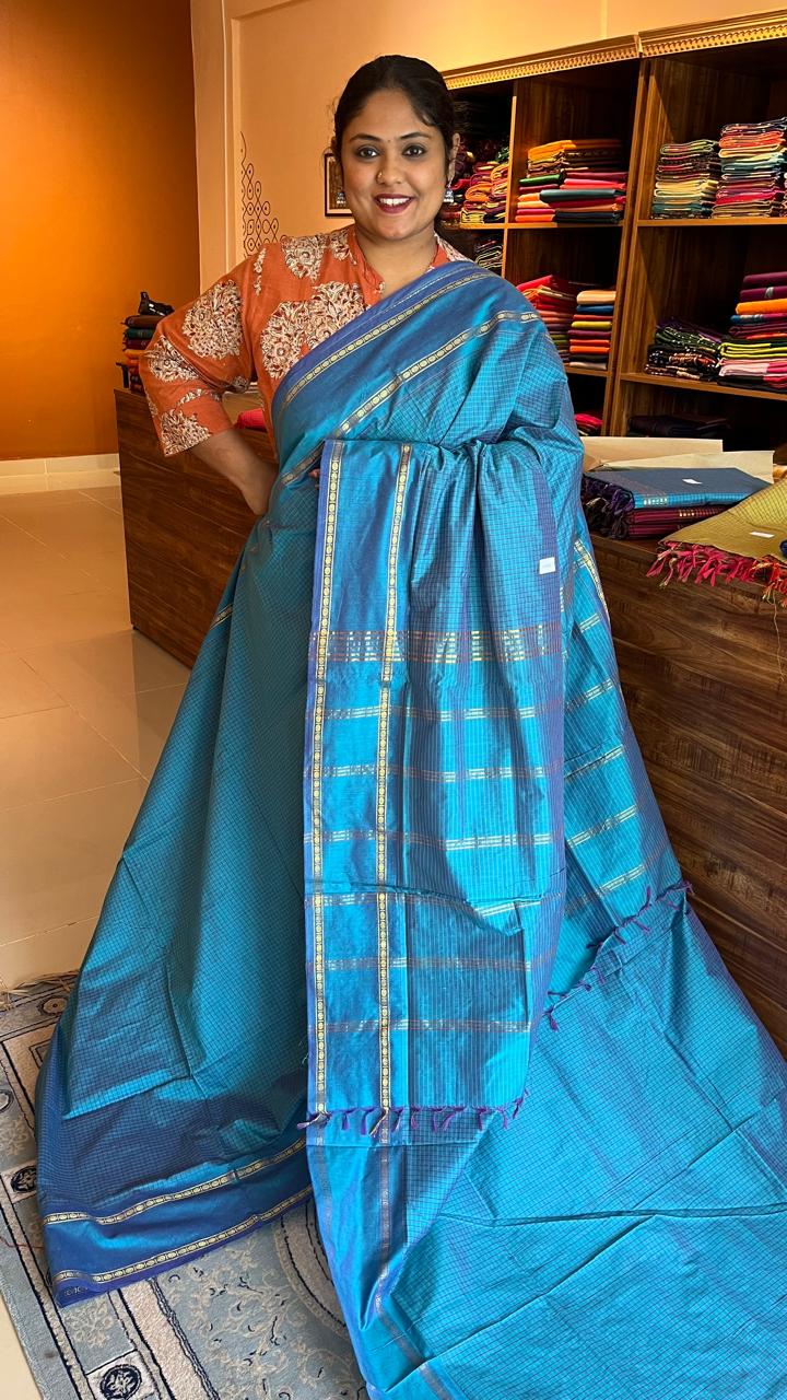 Semi Silk Kattam Saree - 01-07-06-09 (Blue)