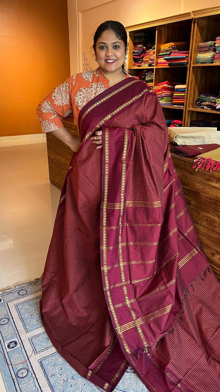 Semi Silk Kattam Saree - 01-07-06-27 (Maroon)