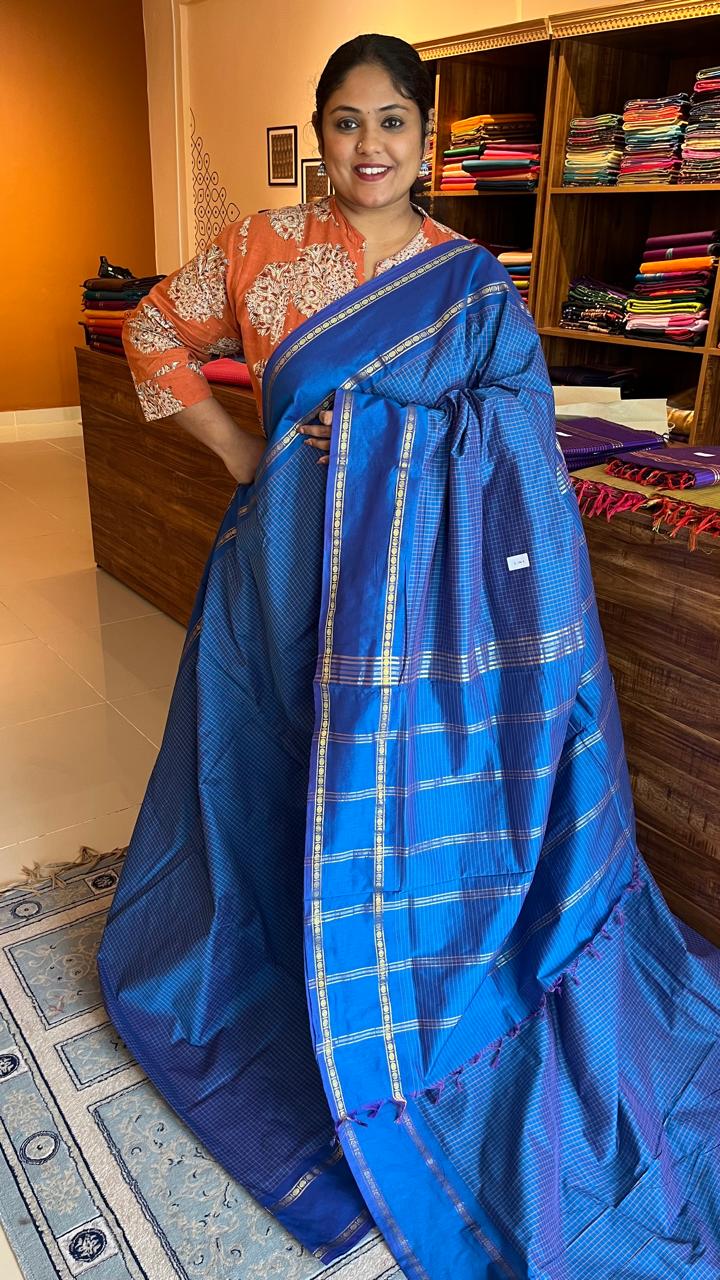 Semi Silk Kattam Saree - 01-07-06-36 (Blue)