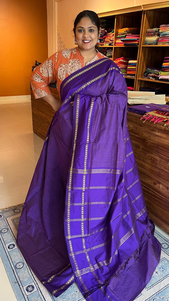Semi Silk Kattam Saree - 01-07-06-18 (Violet)