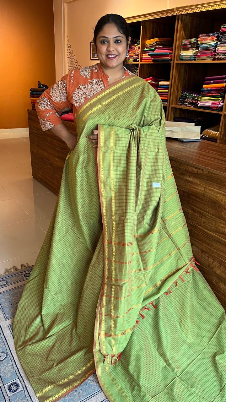 Semi Silk Kattam Saree - 01-07-06-33 (Green)