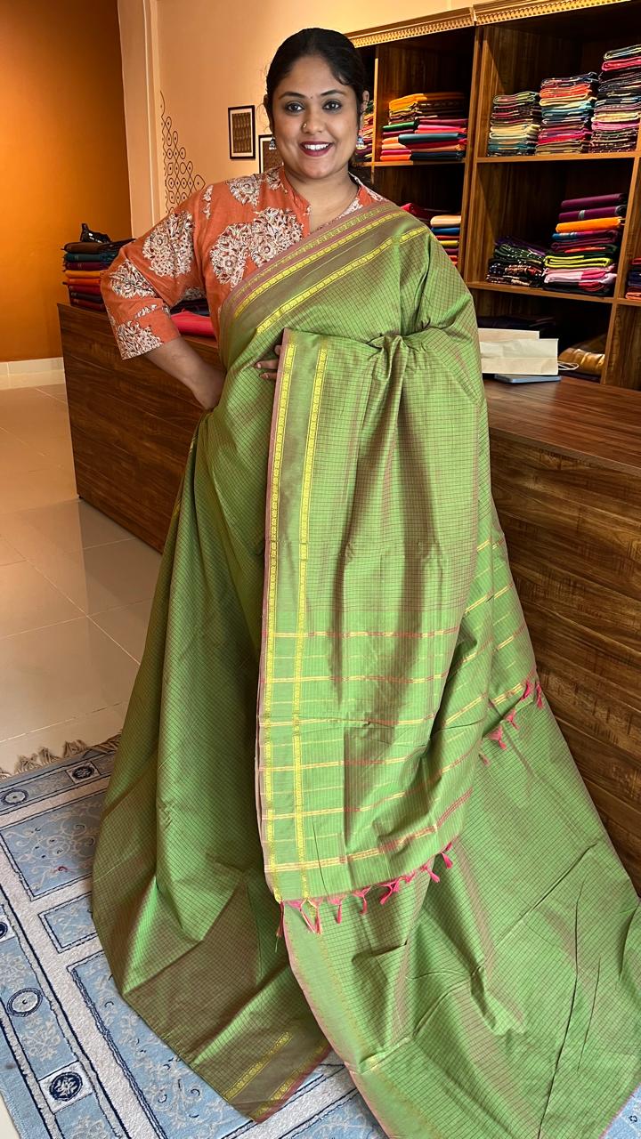 Semi Silk Kattam Saree -01-03-12-PCS-07(Green )