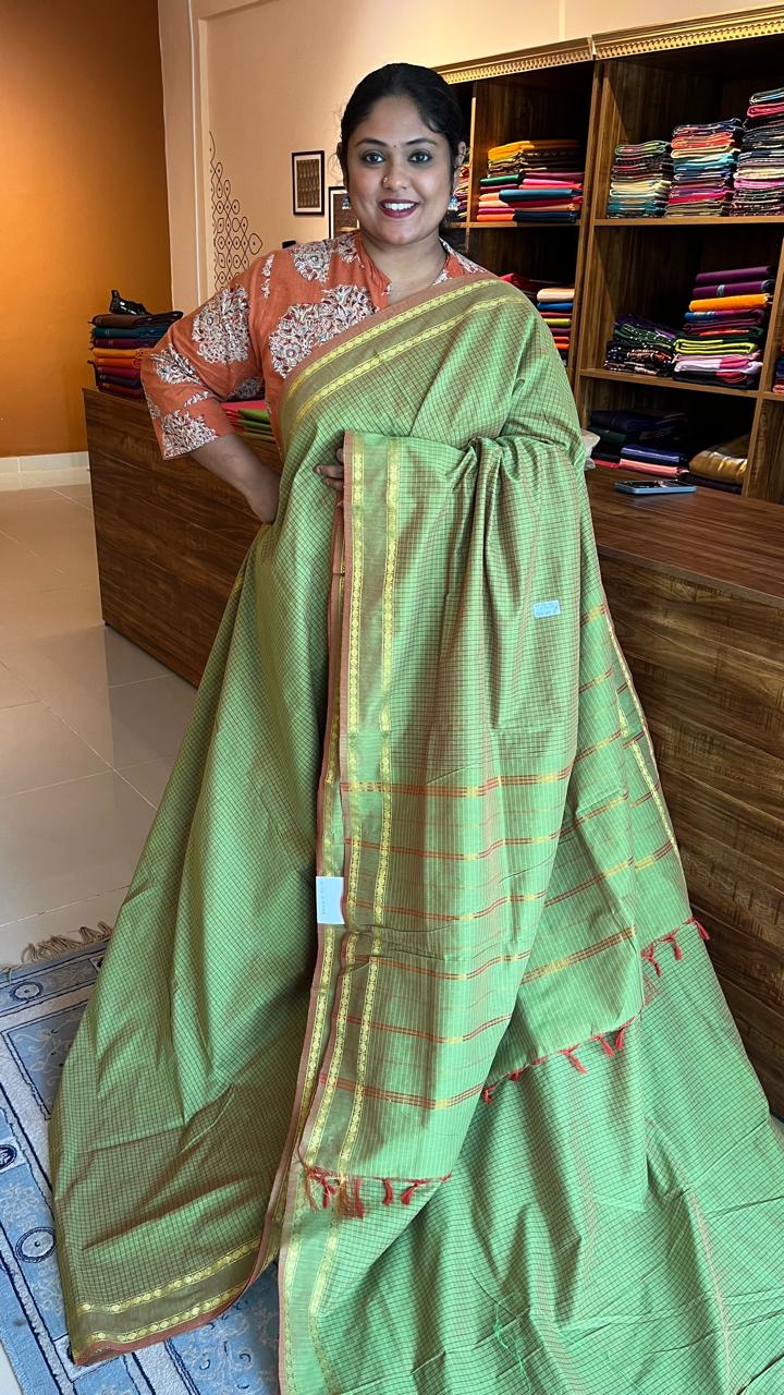 Semi-Silk Cotton Kattam Rudraksham Pettu - 01-03-12-PCS-03 (Light Green)