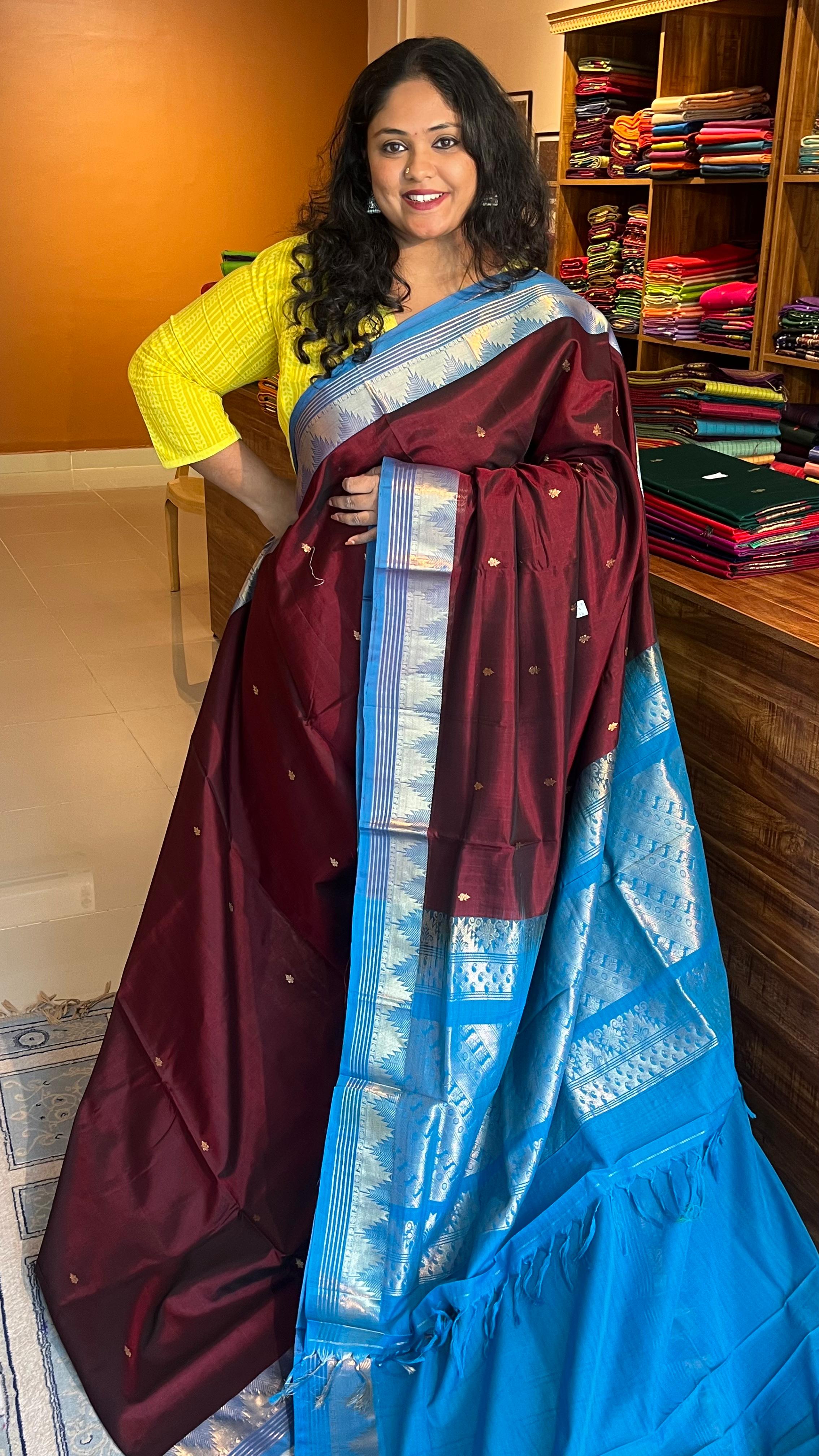 Pure Silk Mercerised Cotton Sarees - 01-07-18-03 (Brown)