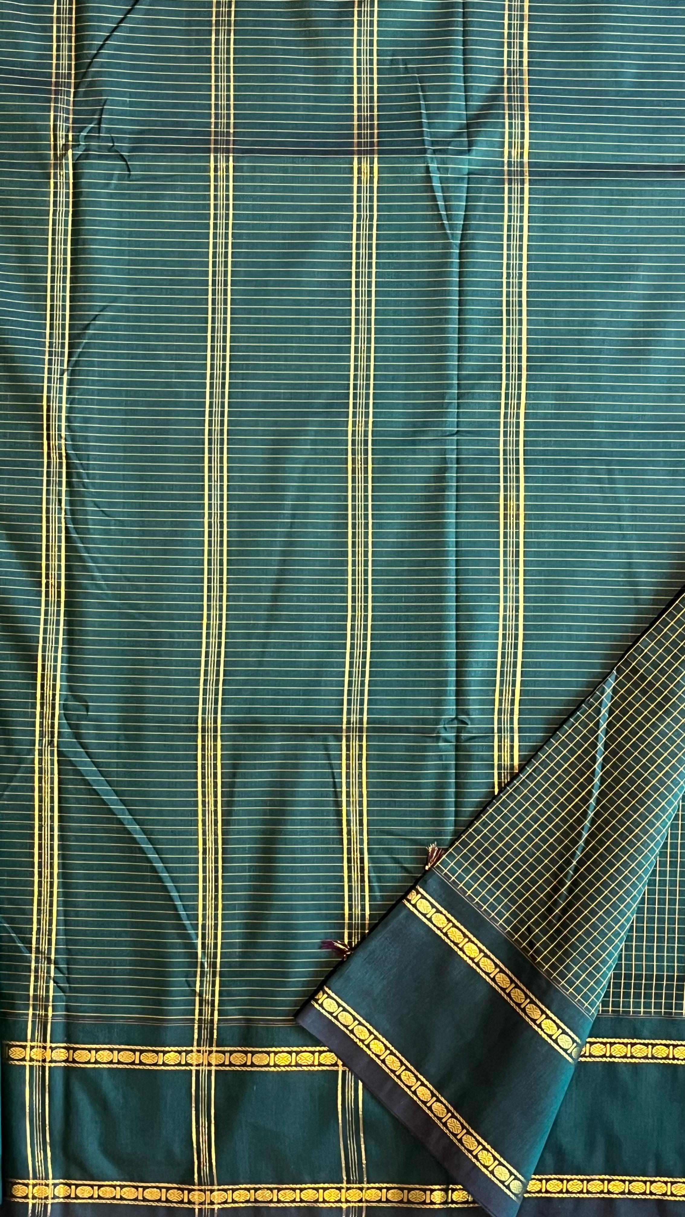 Semi silk 10 yards kattam saree - 01-07-16-02 (Dark Green)