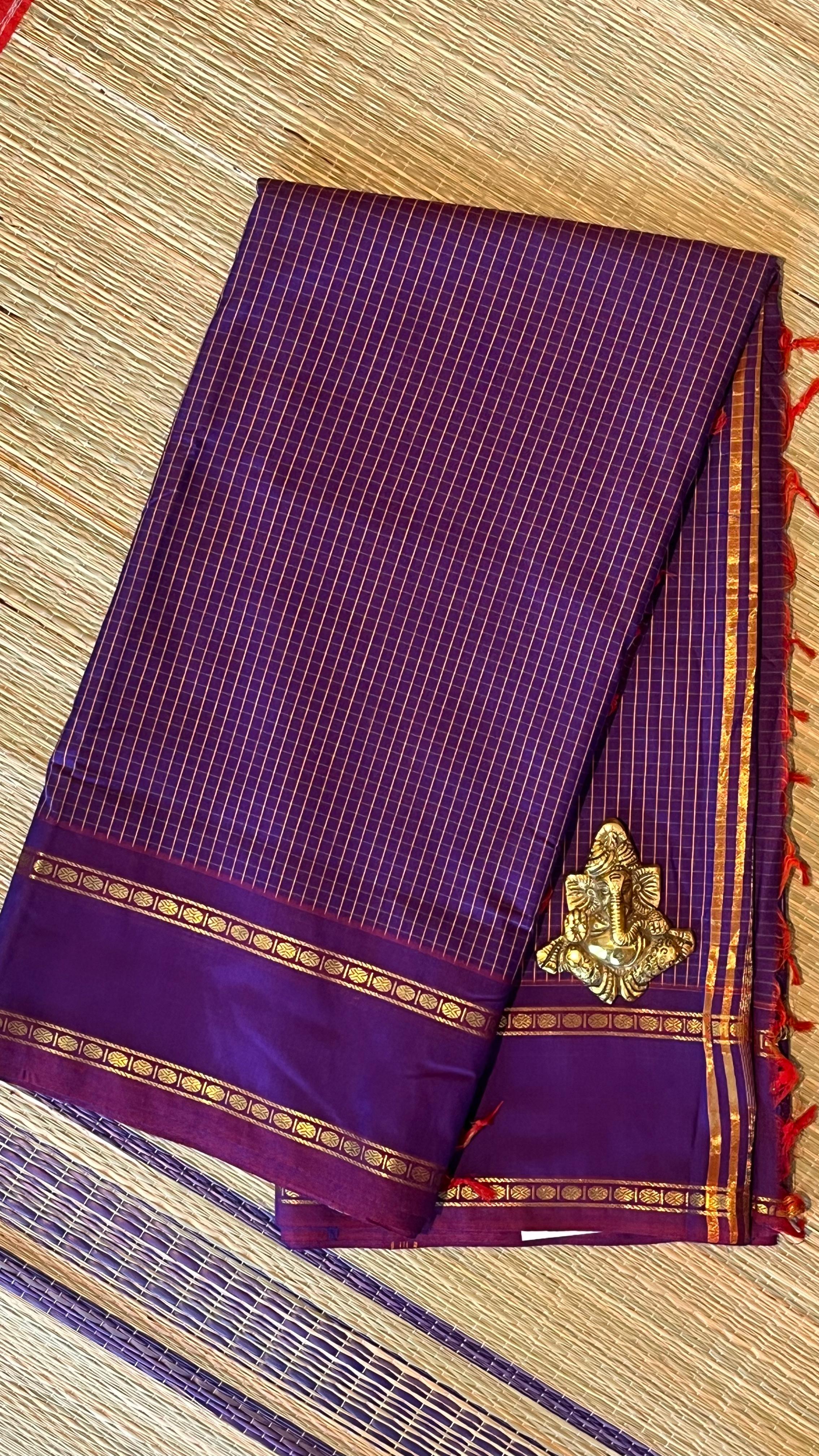 Semi silk 10 yards kattam saree - 01-07-16-01(Violet shot orange)
