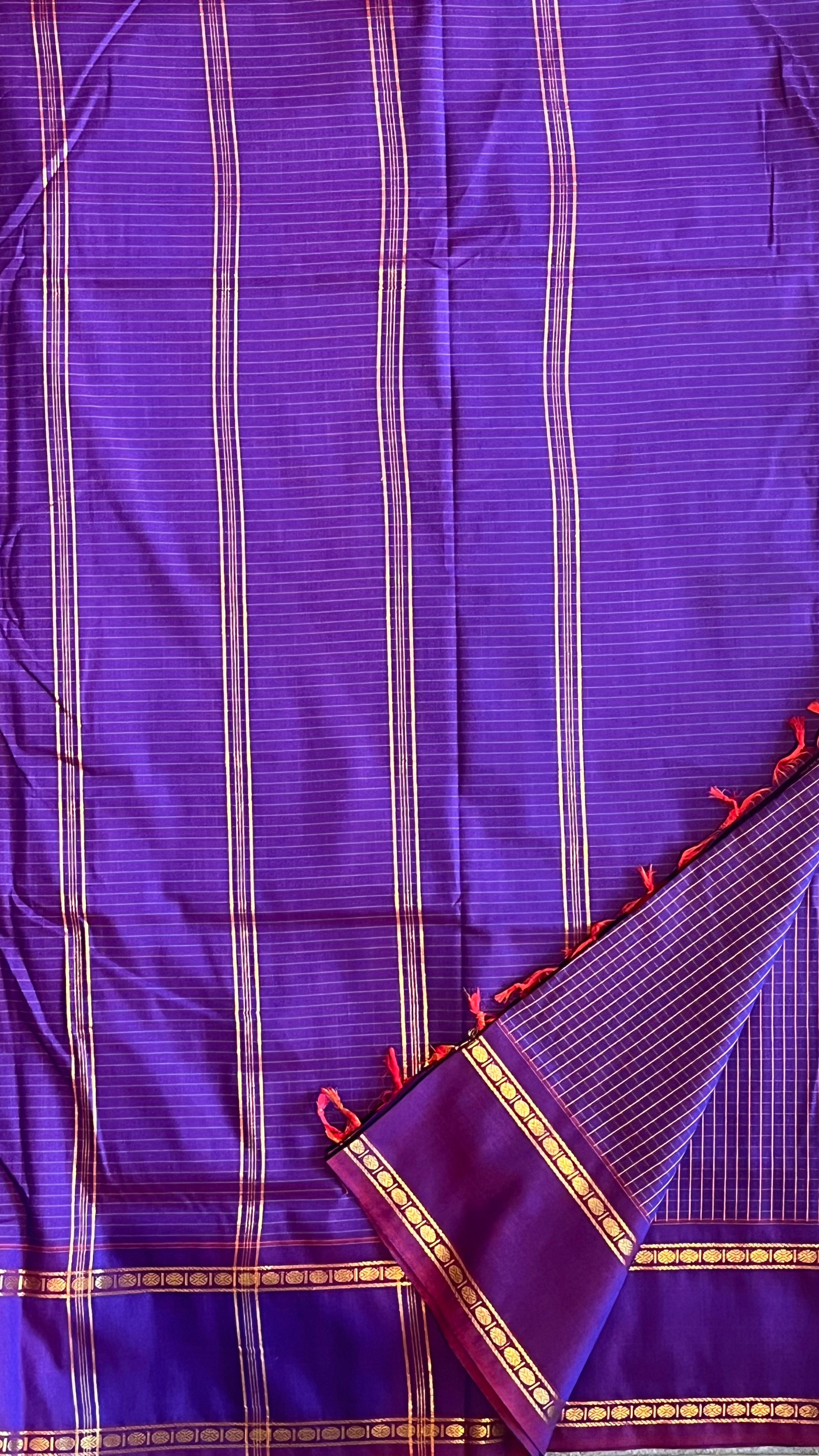 Semi silk 10 yards kattam saree - 01-07-16-01(Violet shot orange)