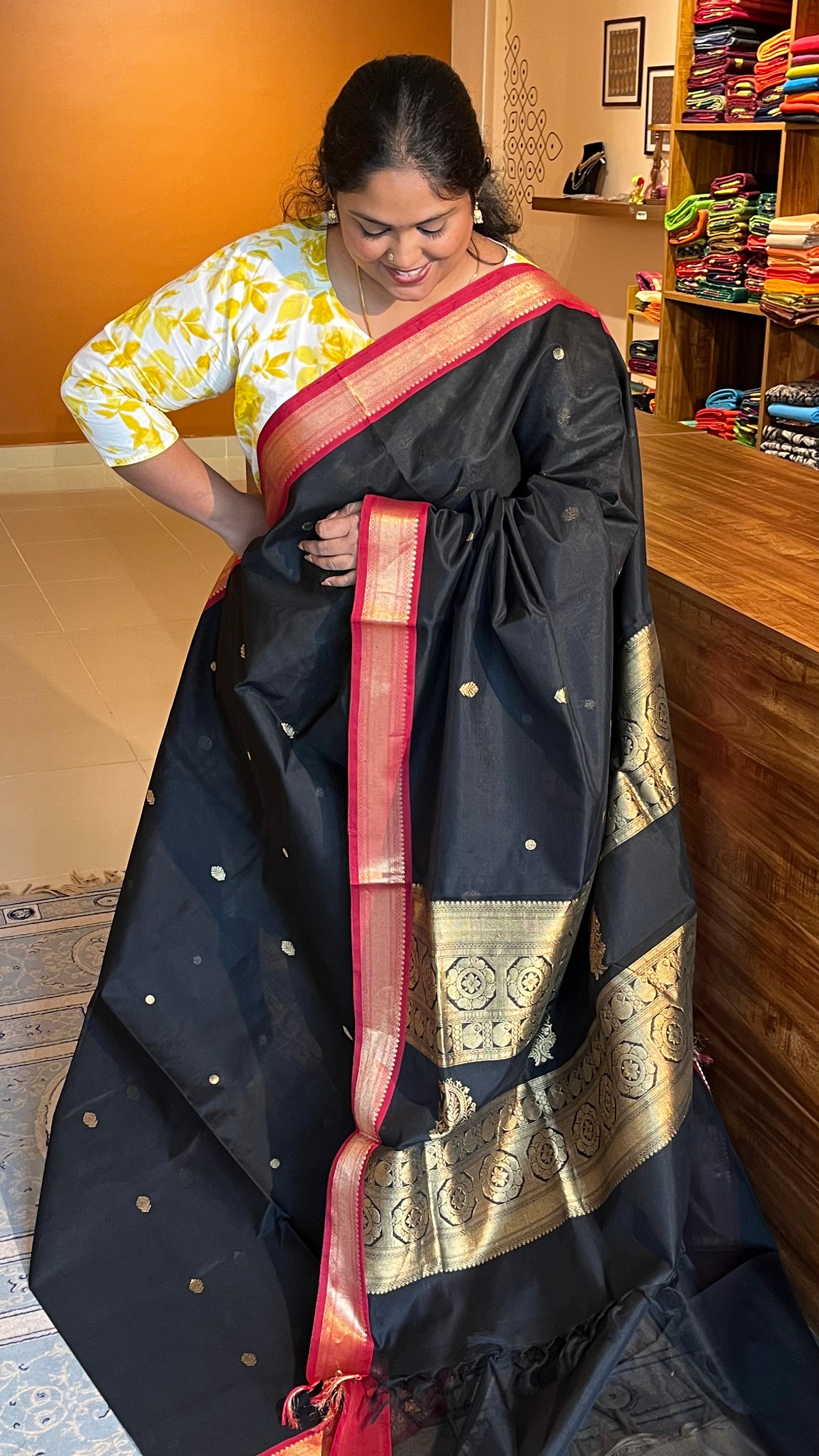 Kanchivaram Silk Cotton Saree - 01-07-23-05(Black)