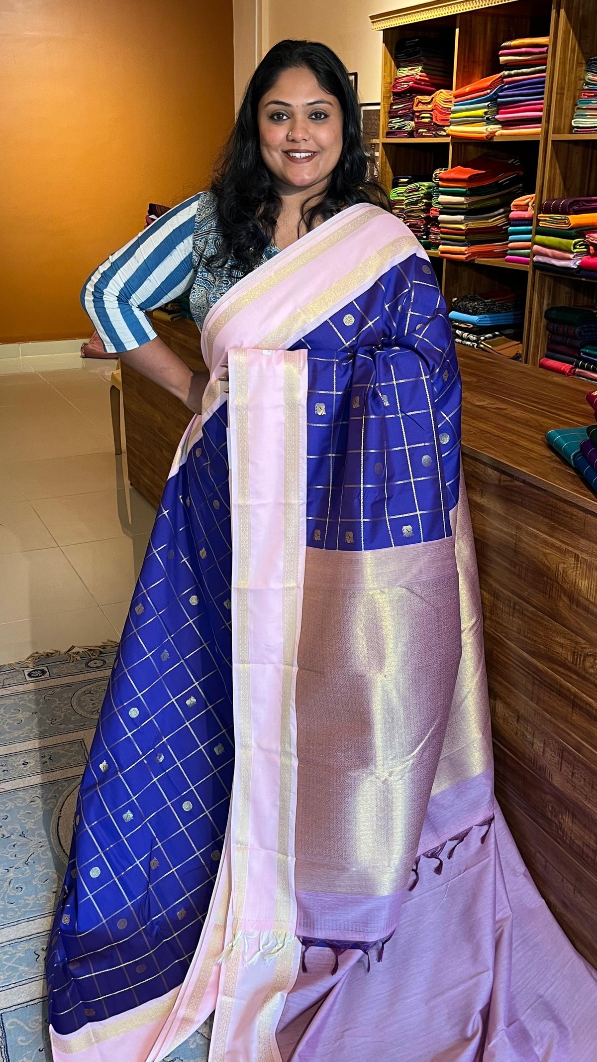 Semi silk Kattam bhutta saree - 01-07-06B-14 (Royal Blue)