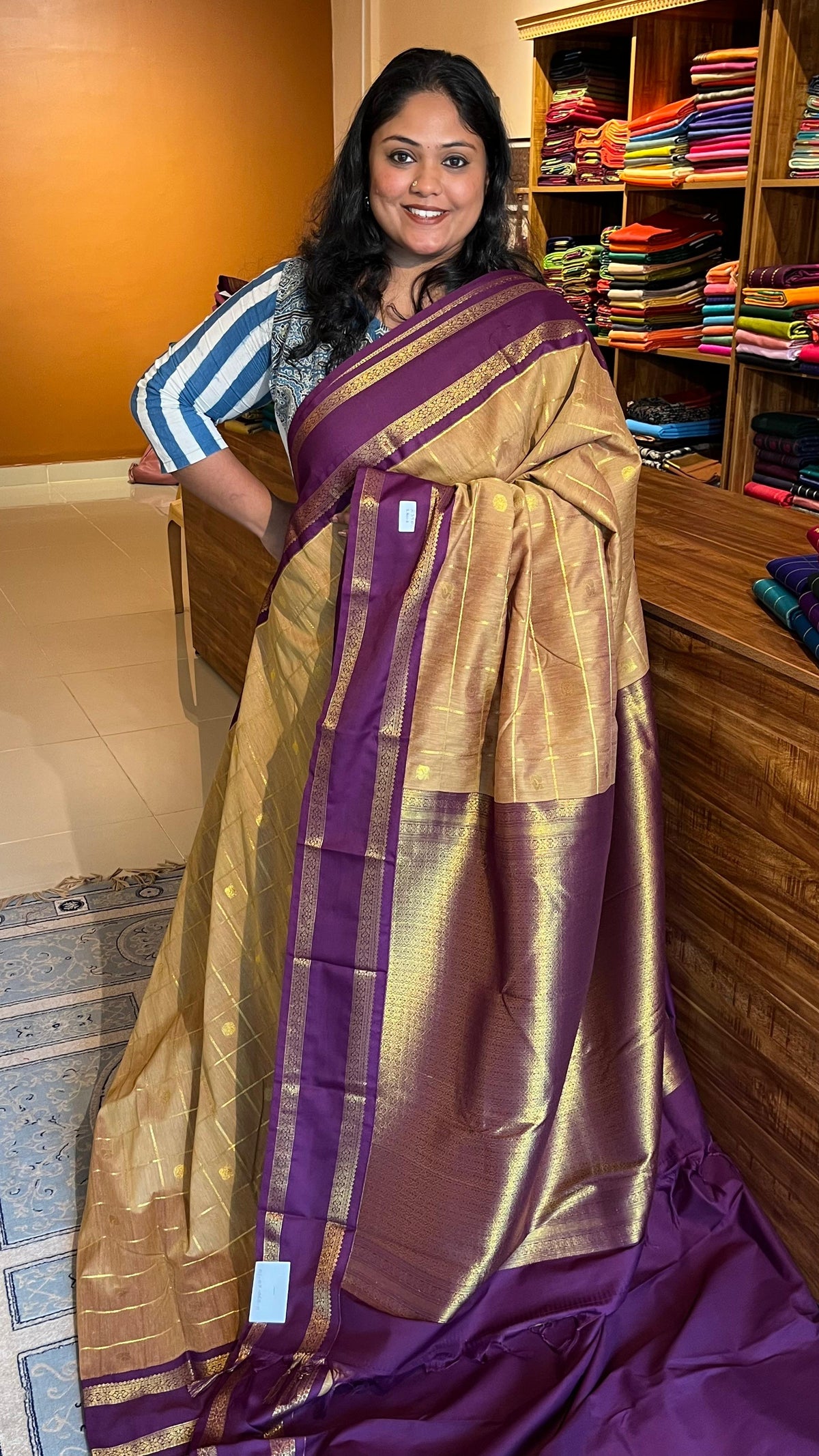 Semi silk Kattam bhutta saree - 01-07-06B-11 (Musturd)