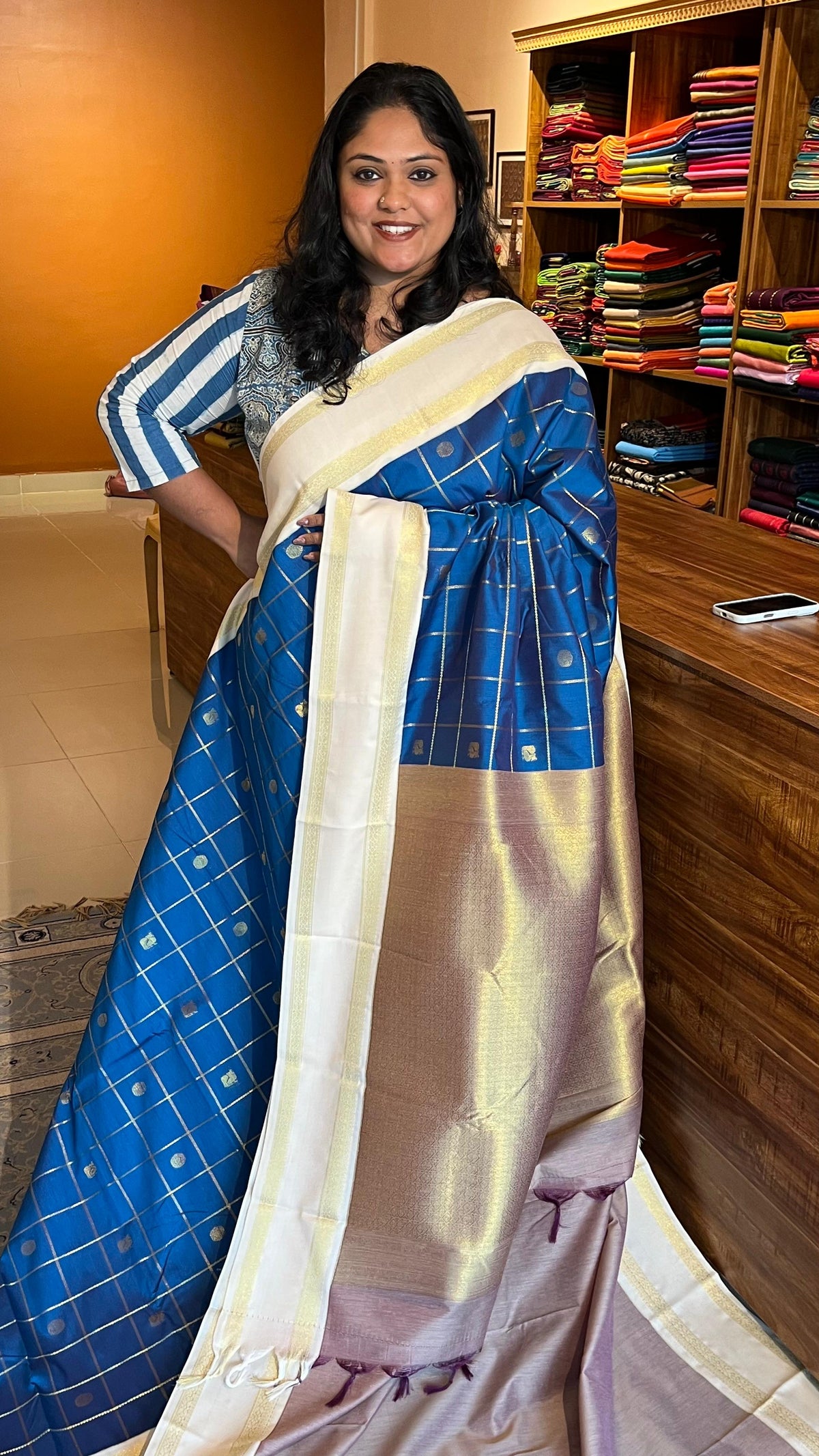 Semi silk Kattam bhutta saree - 01-07-06B-07 (Blue)