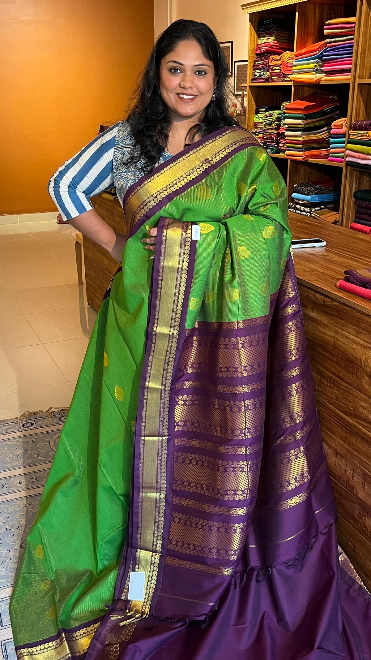 Semi Silk vairaoosi bhutta saree - 01-07-03B-13 (Green)