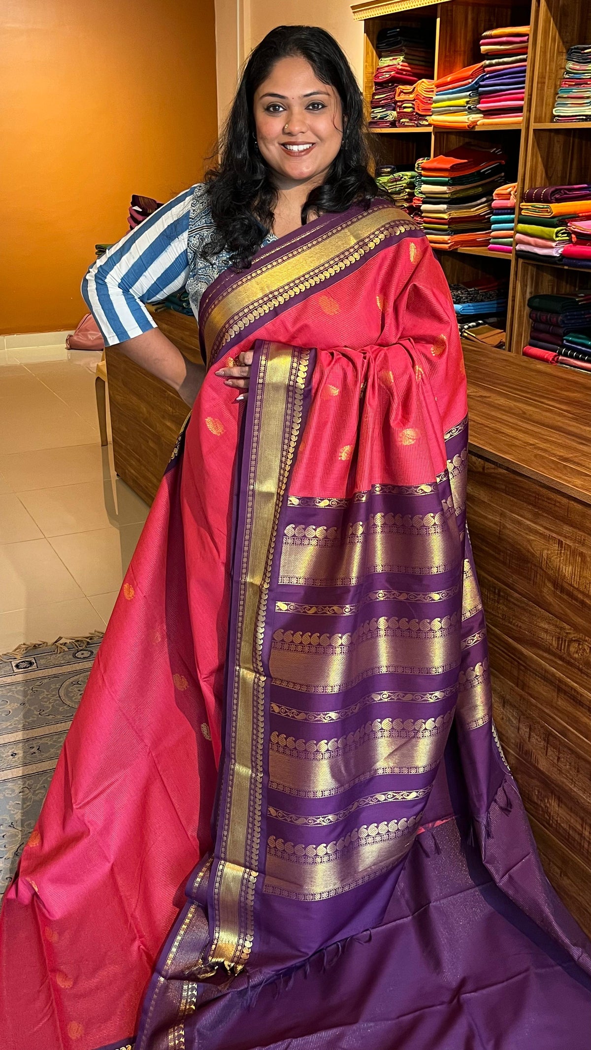 Semi Silk vairaoosi bhutta saree - 01-07-03B-16 (Pink)
