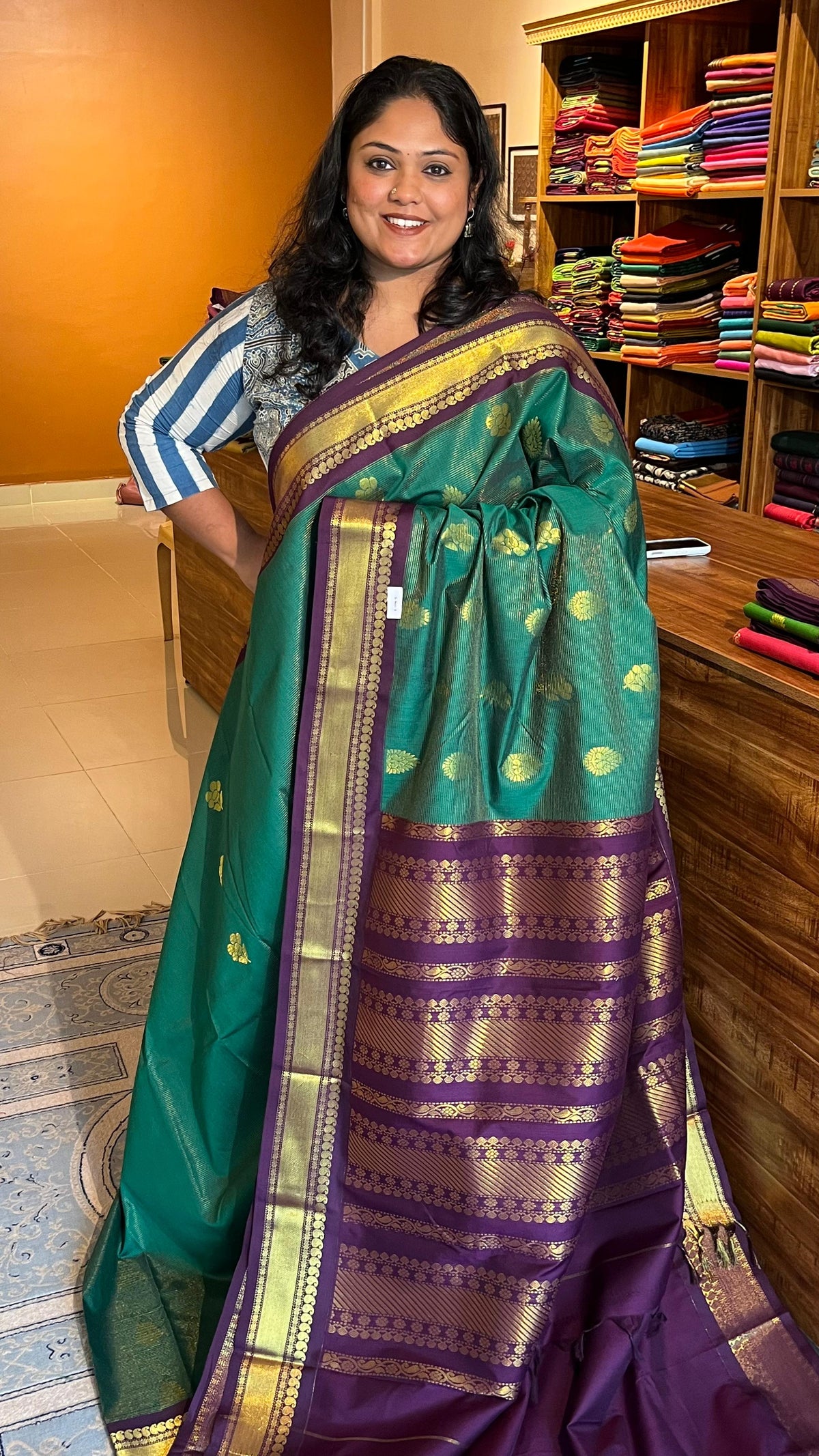 Semi Silk vairaoosi bhutta saree - 01-07-03B-18 (Green)
