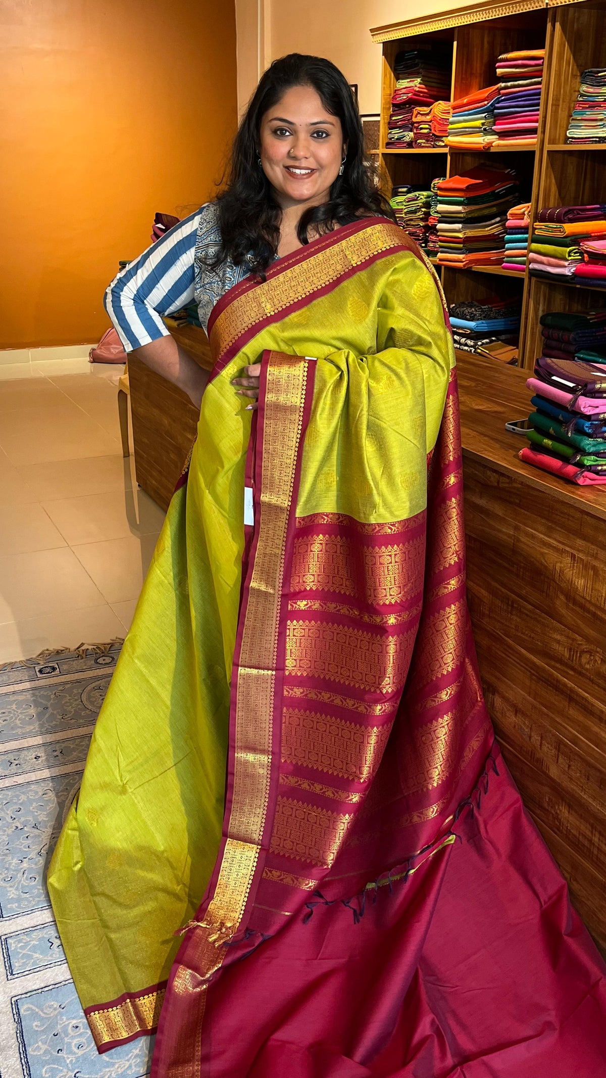 Semi Silk vairaoosi bhutta saree - 01-07-03B-10 (Green)