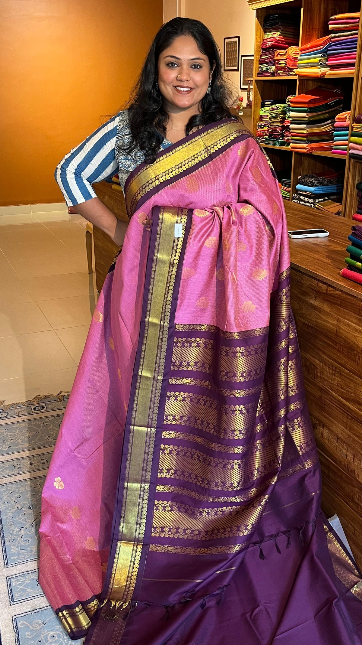 Semi Silk vairaoosi bhutta saree - 01-07-03B-14 (Pink)