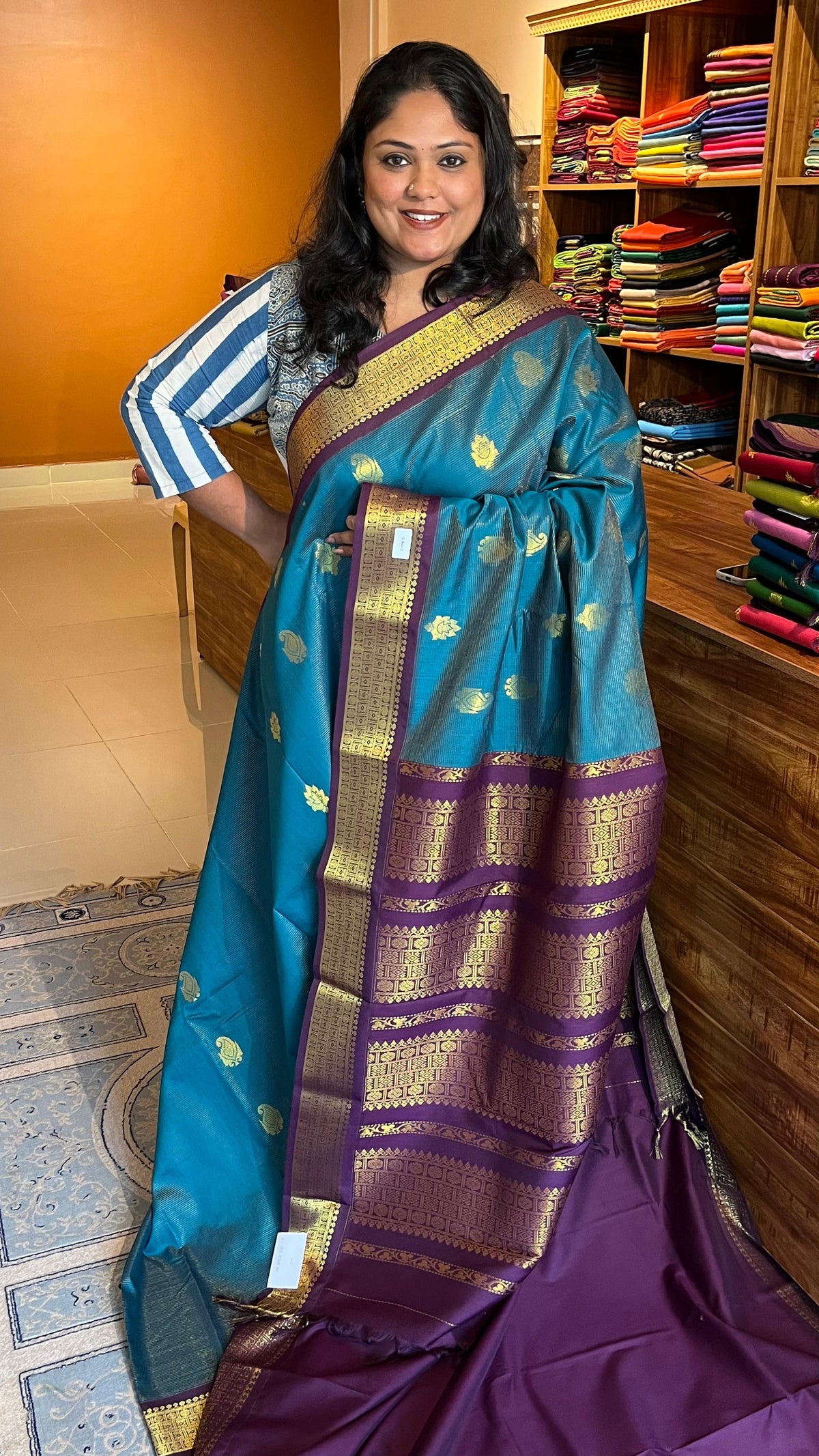 Semi Silk vairaoosi bhutta saree - 01-07-03B-01 (Bluish Green)