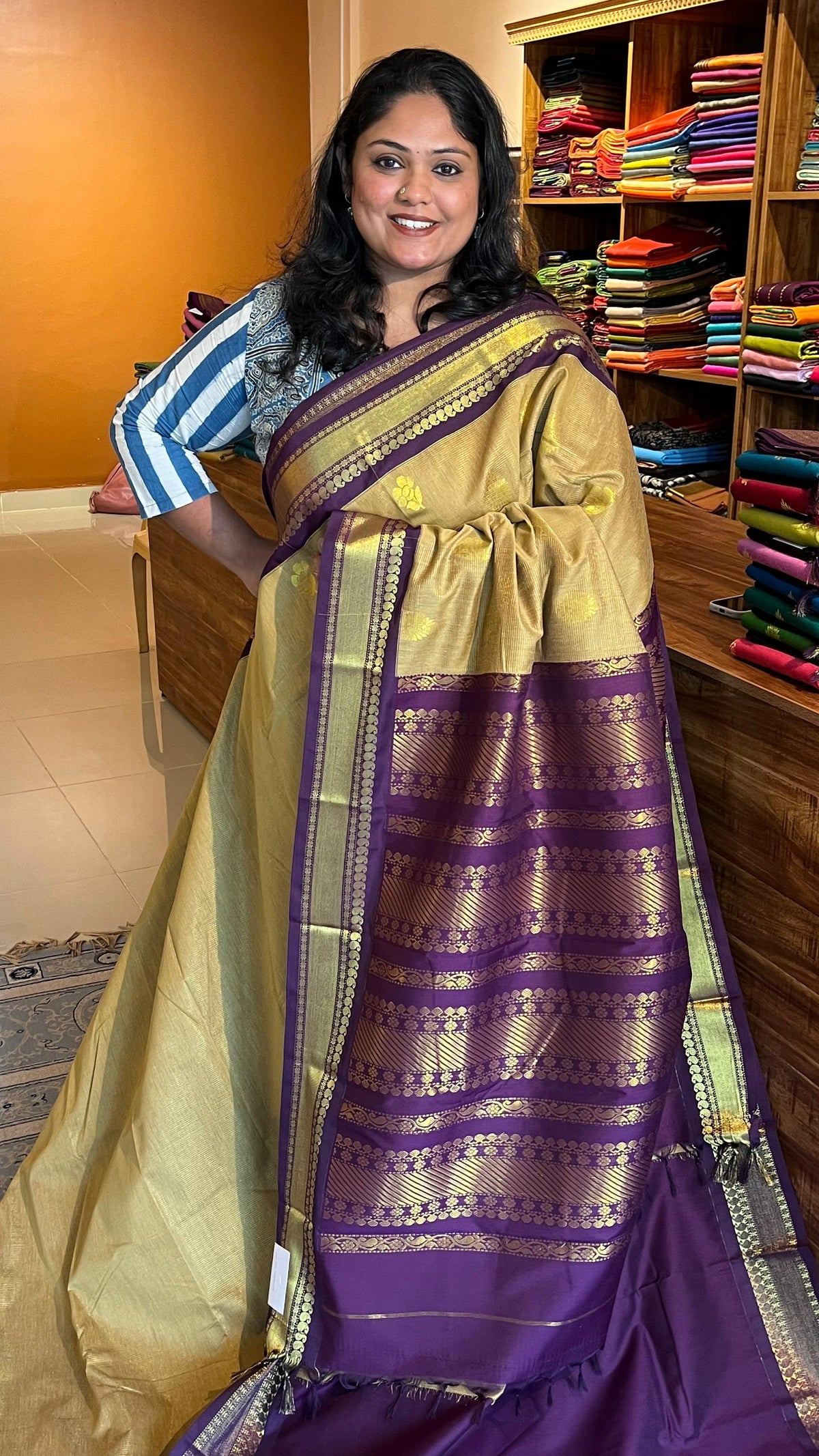 Semi Silk vairaoosi bhutta saree - 01-07-03B-08 (Cream)