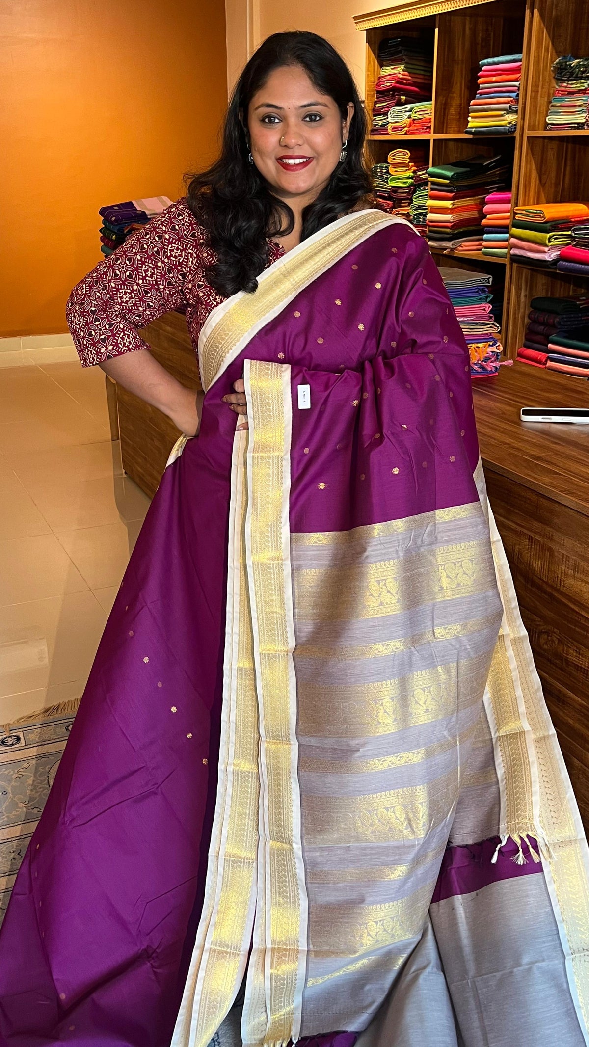 Semi silk Plain bhutta saree - 01-07-01B-02