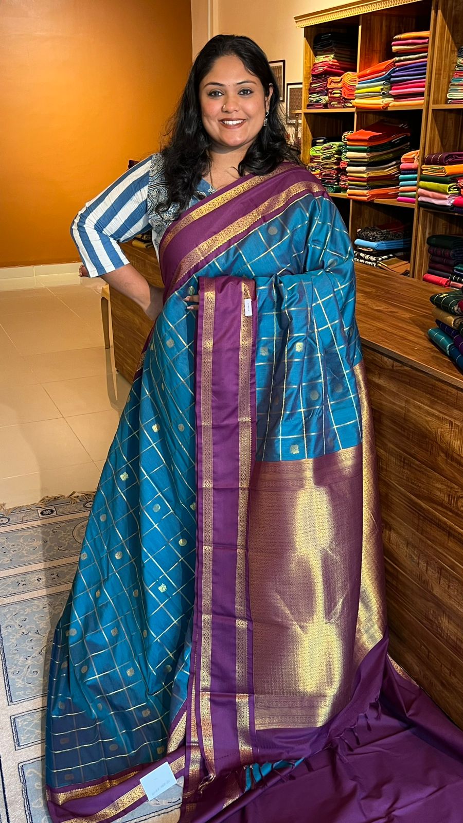 Semi silk Kattam bhutta saree - 01-07-06B-02 (Teal)