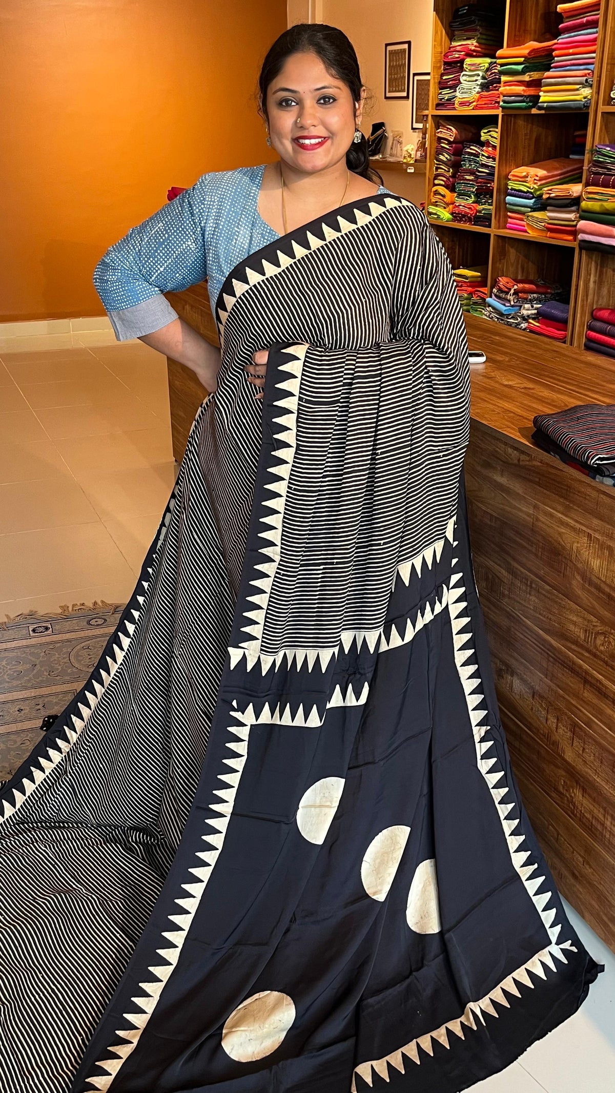 Ajrakh Modal Silk Saree - 46-05-01-07