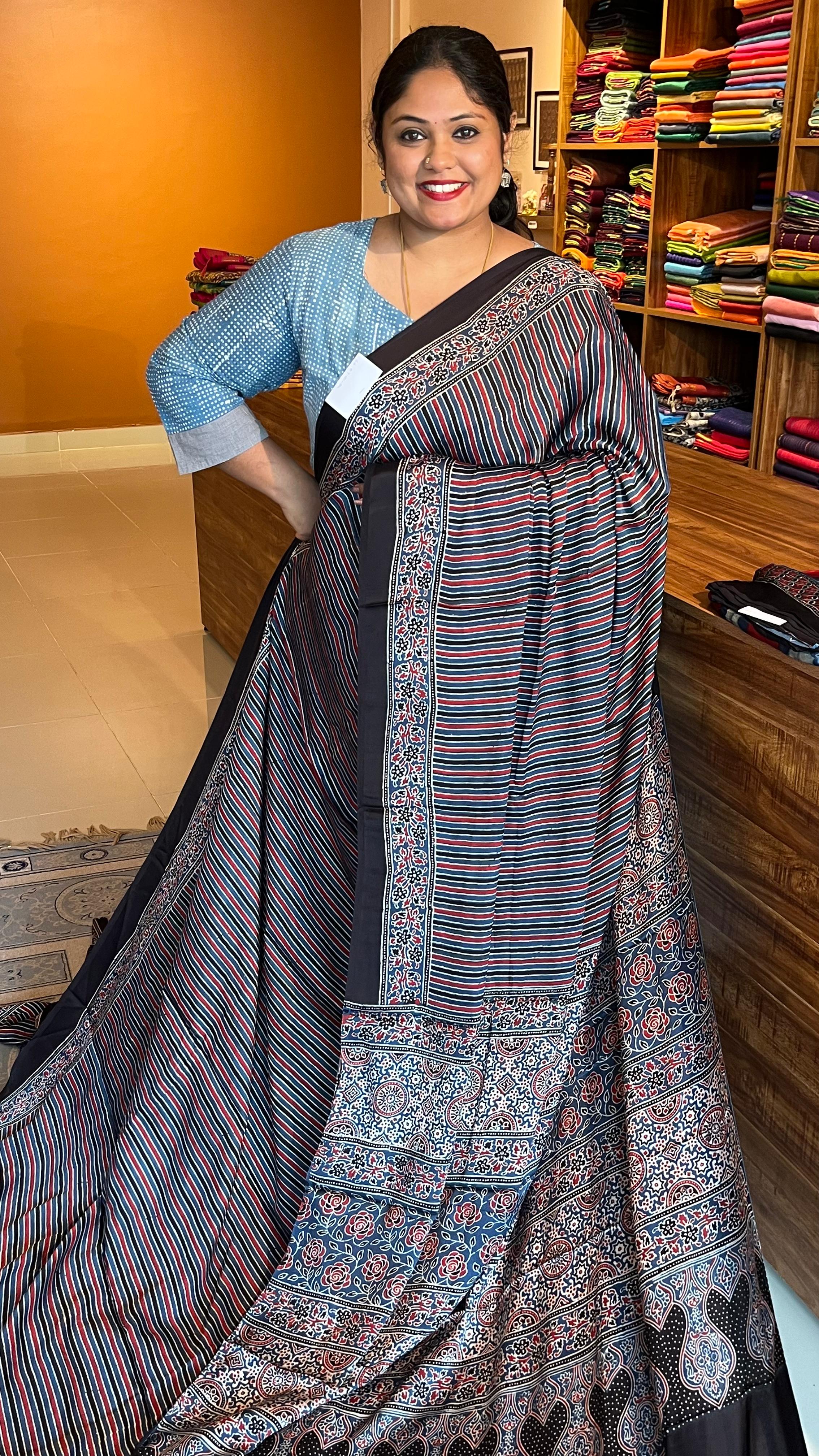 Ajrakh Modal Silk Saree - 46-07-01-04