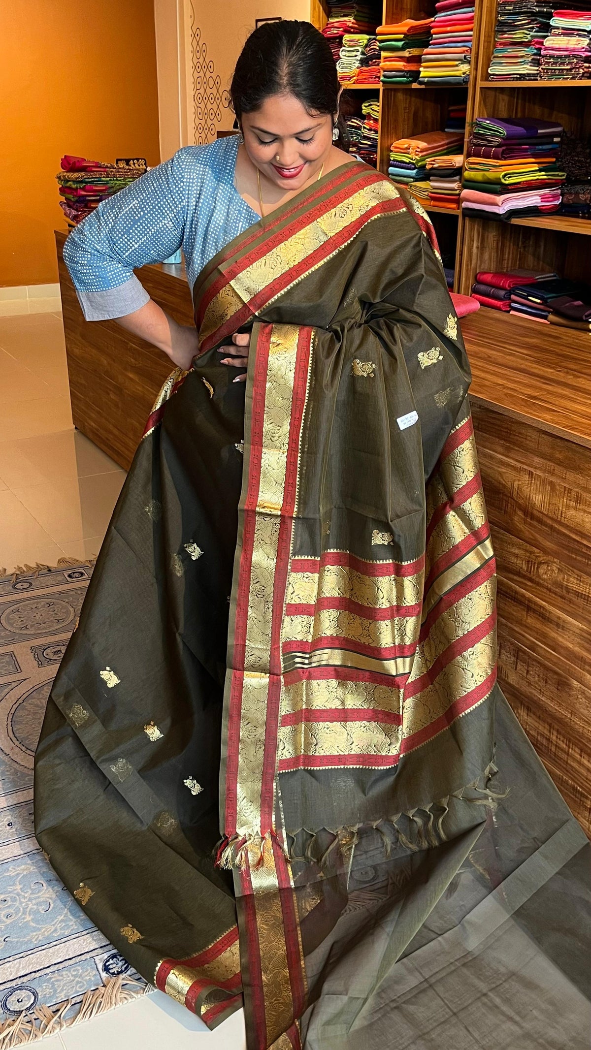 Pure Silk Cotton Saree - Military Green 01-07-24-01