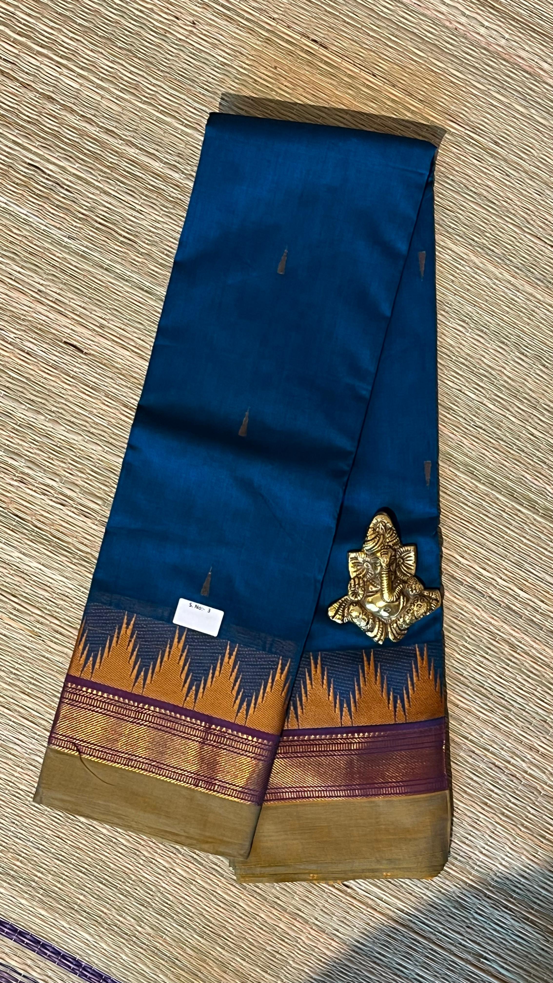 Mercerised kanchi cotton sarees - 01-07-03-02 (Blue)