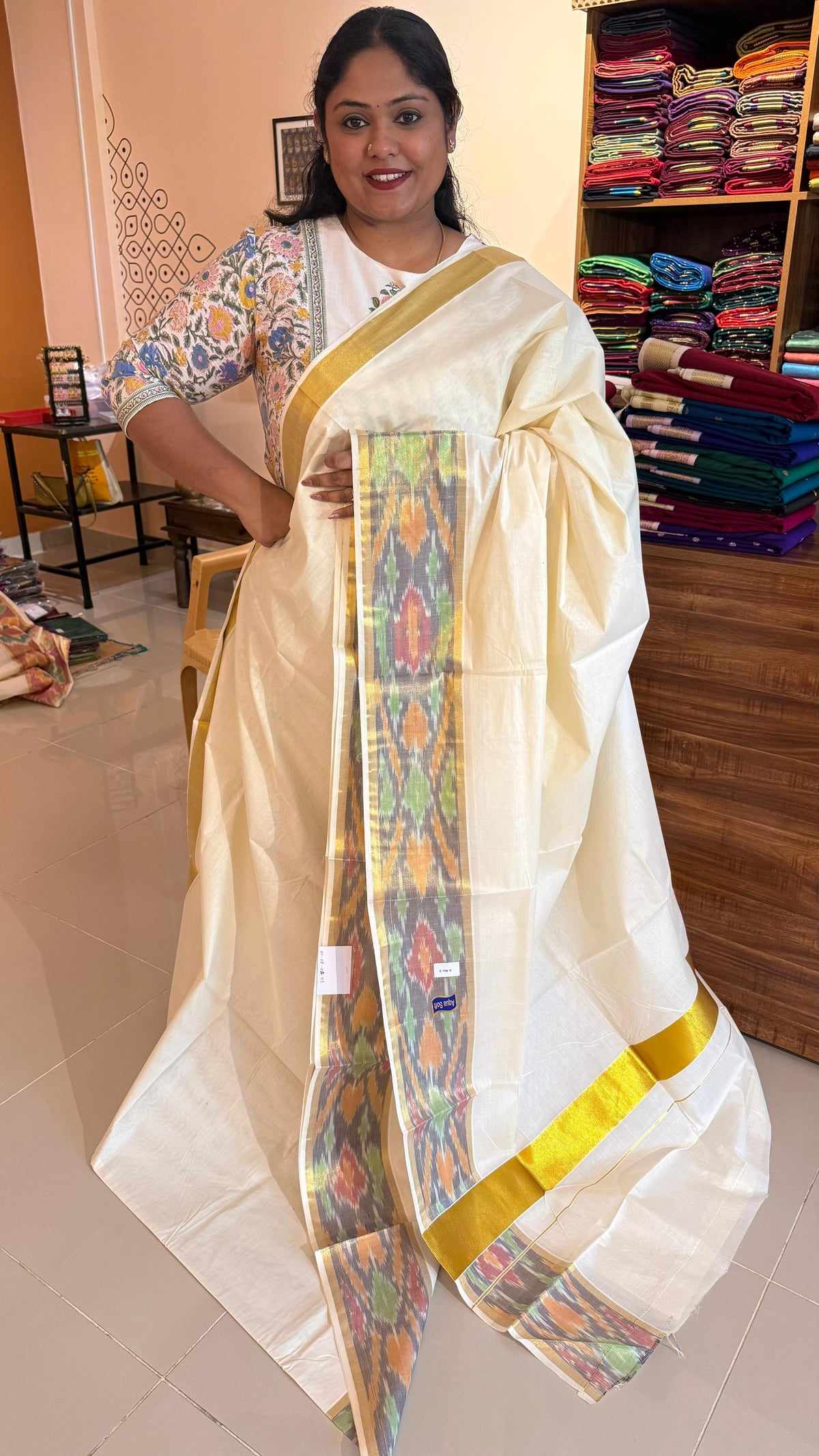 Kerala Cotton Sarees Floral Motif - Onam Collection - 01-08-02-03