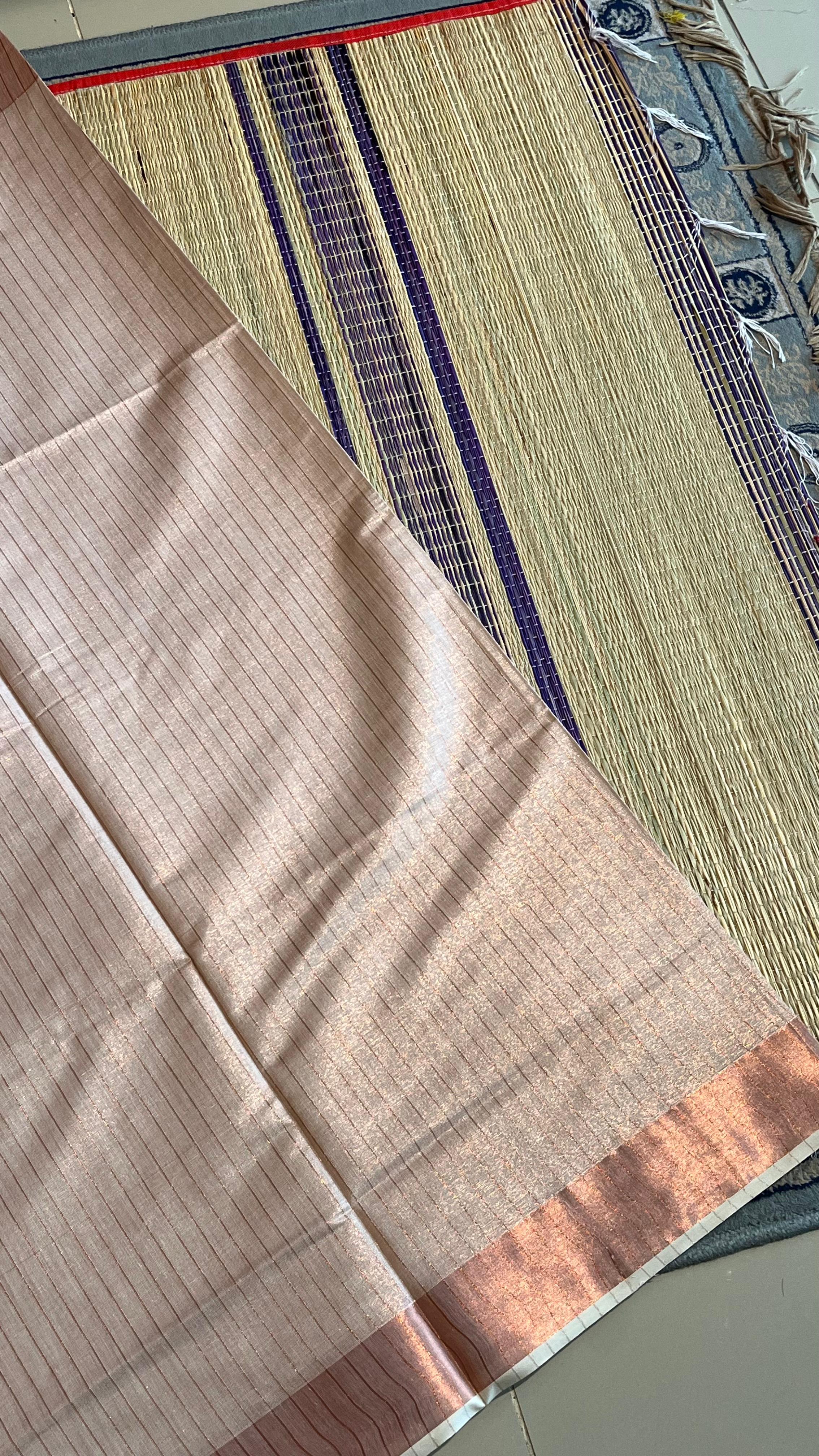 Kerala Cotton Copper stripes Tissue Sarees - Vishu Collection - 01-08-06-02