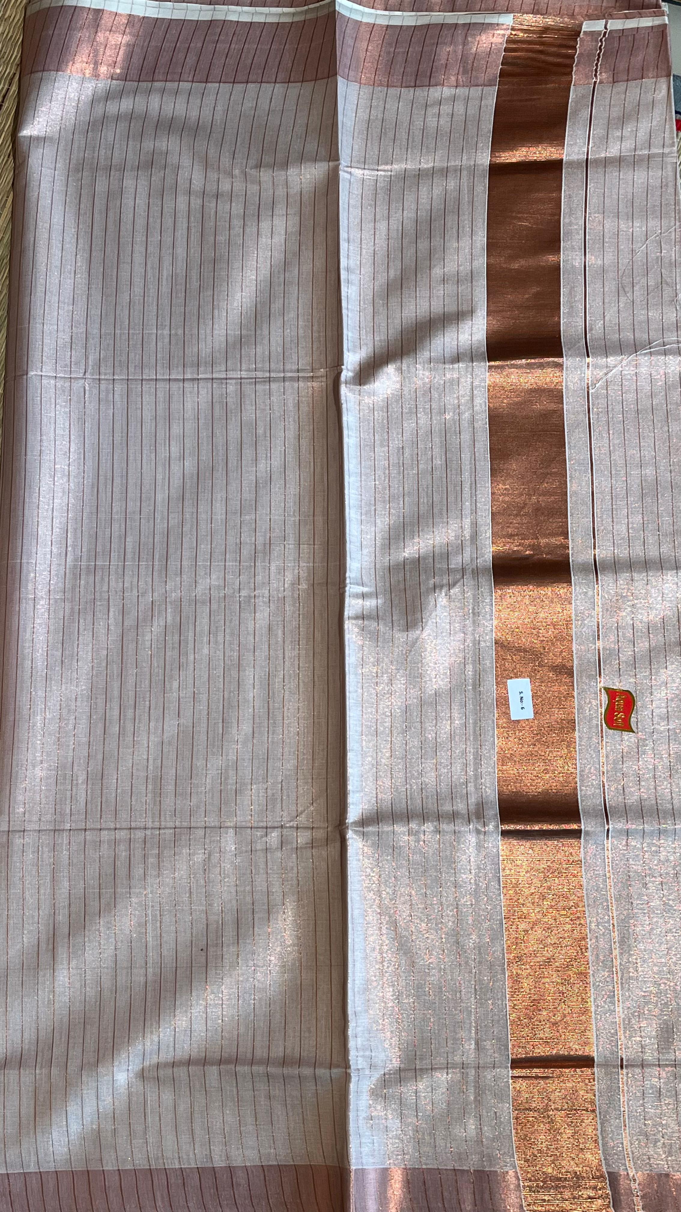Kerala Cotton Copper stripes Tissue Sarees - Vishu Collection - 01-08-06-02