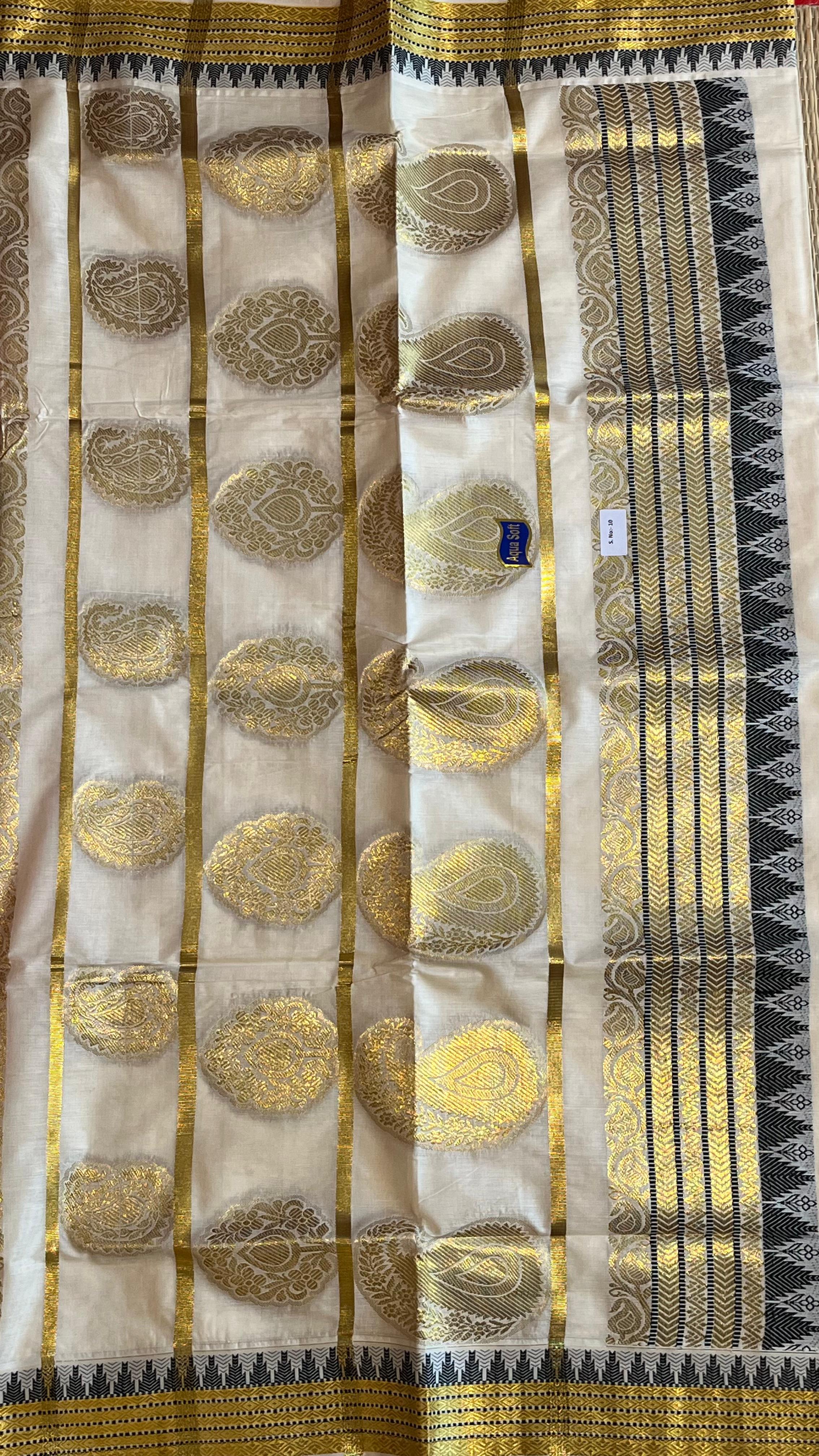 Kerala Cotton Triangle design Saree - Vishu Collection - 01-08-10-05