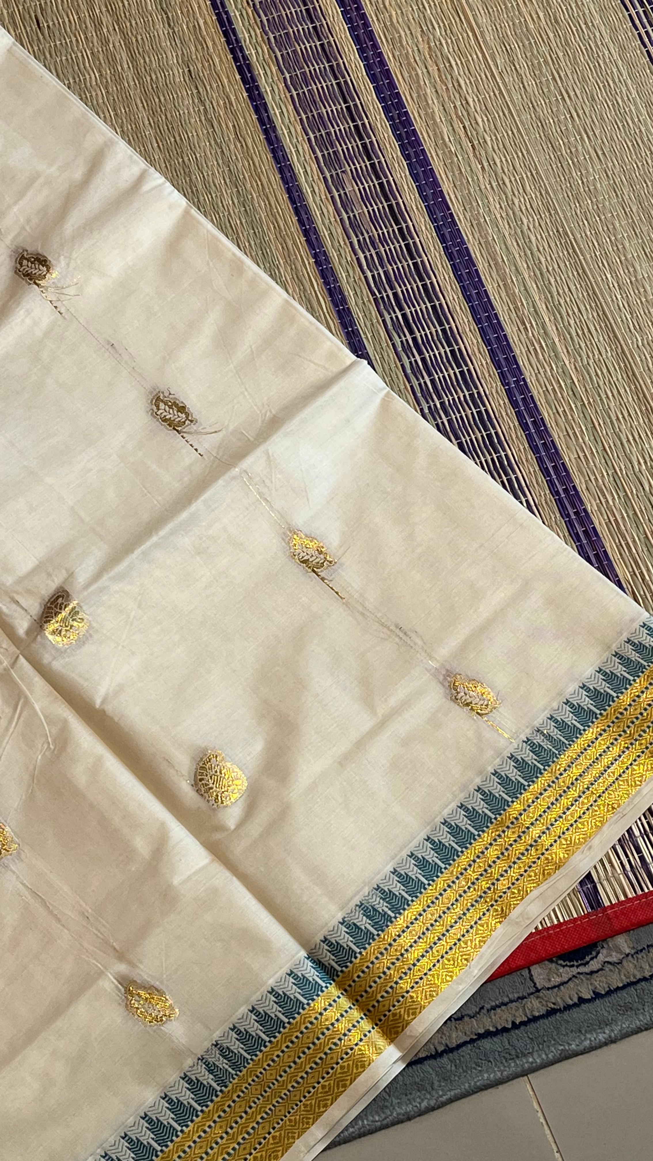 Kerala Cotton Triangle design Saree - Vishu Collection - 01-08-10-02