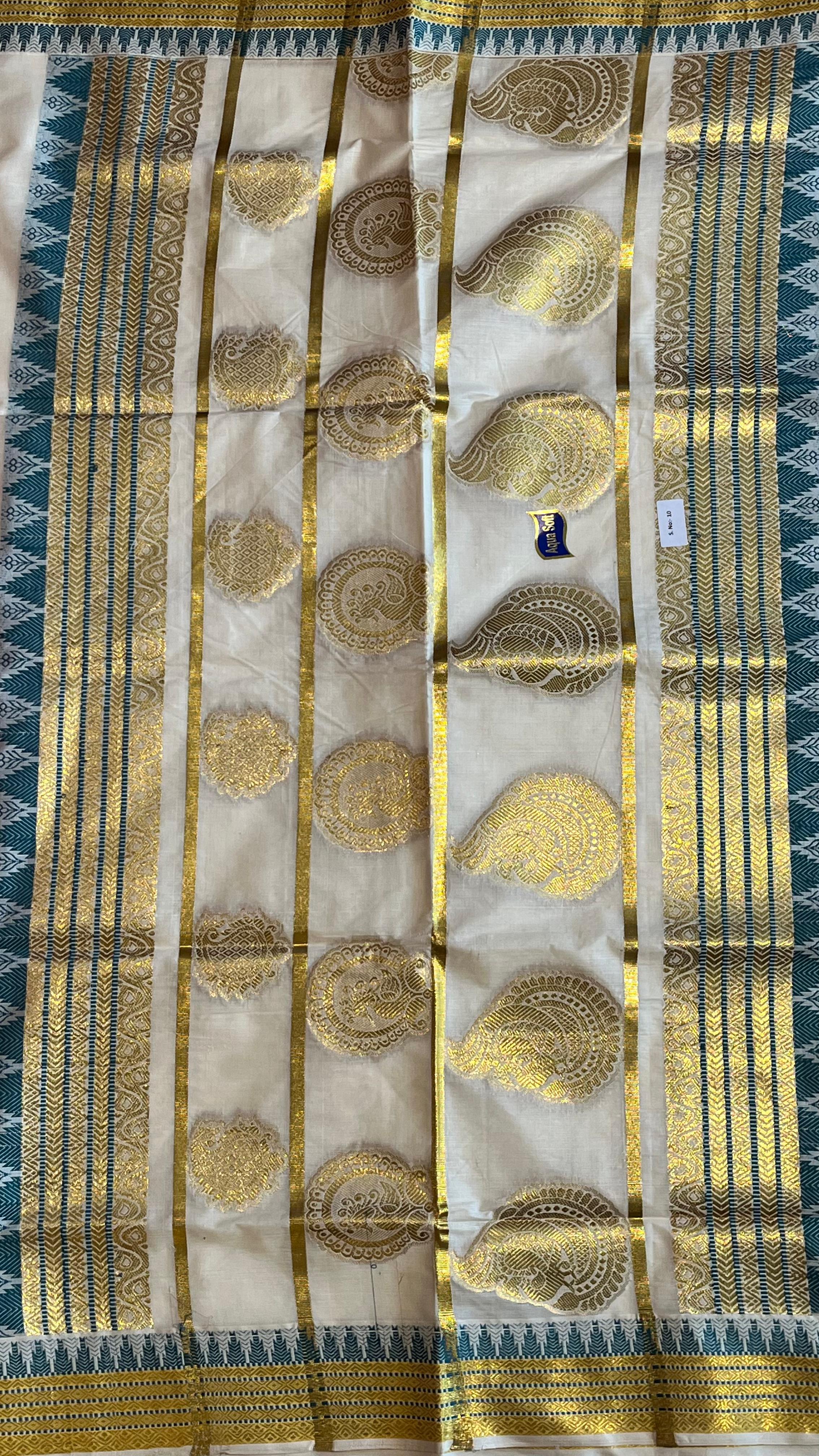 Kerala Cotton Triangle design Saree - Vishu Collection - 01-08-10-02