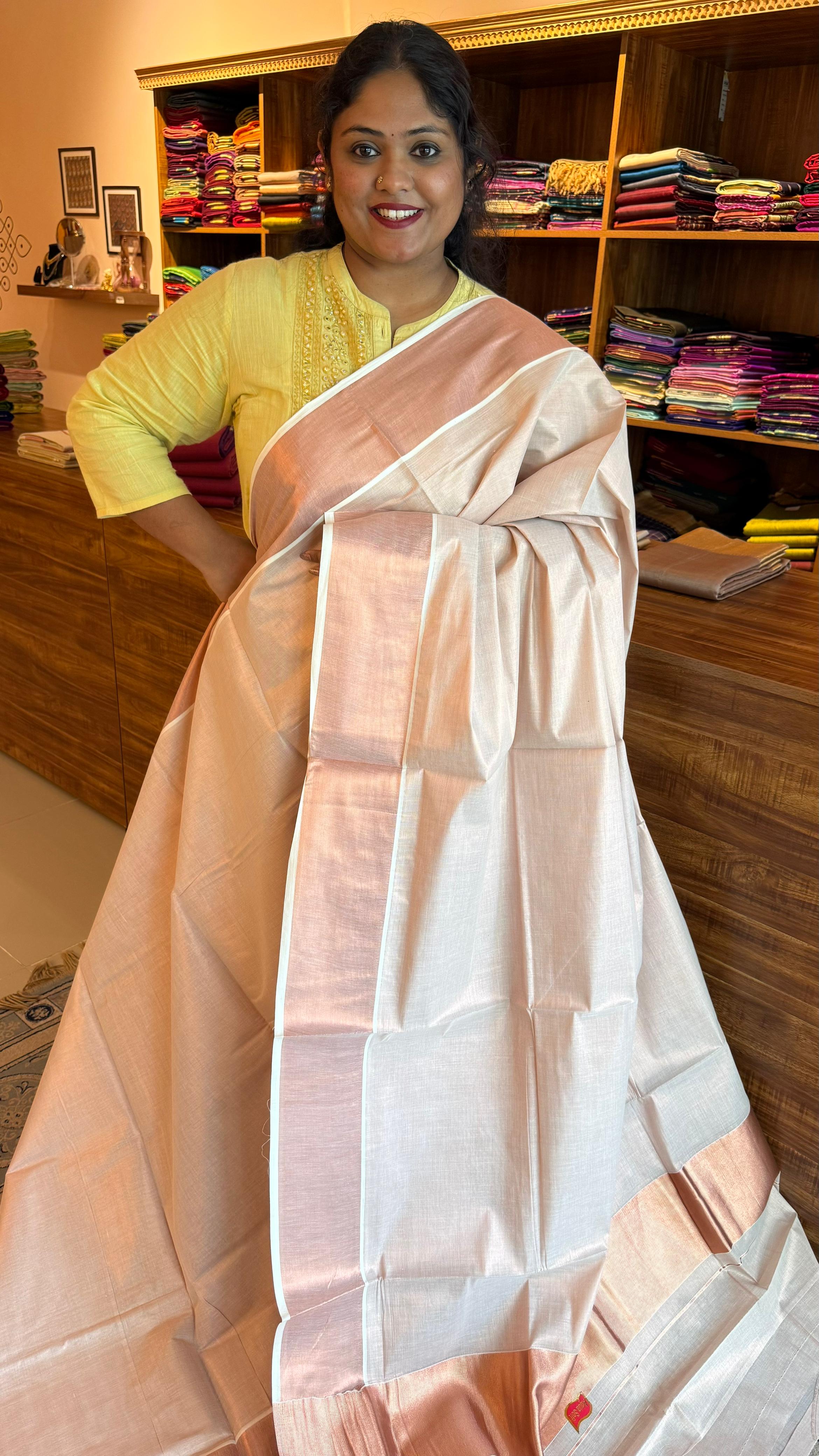Kerala Cotton Plain Tissue Sarees - Vishu Collection - 01-08-05-03