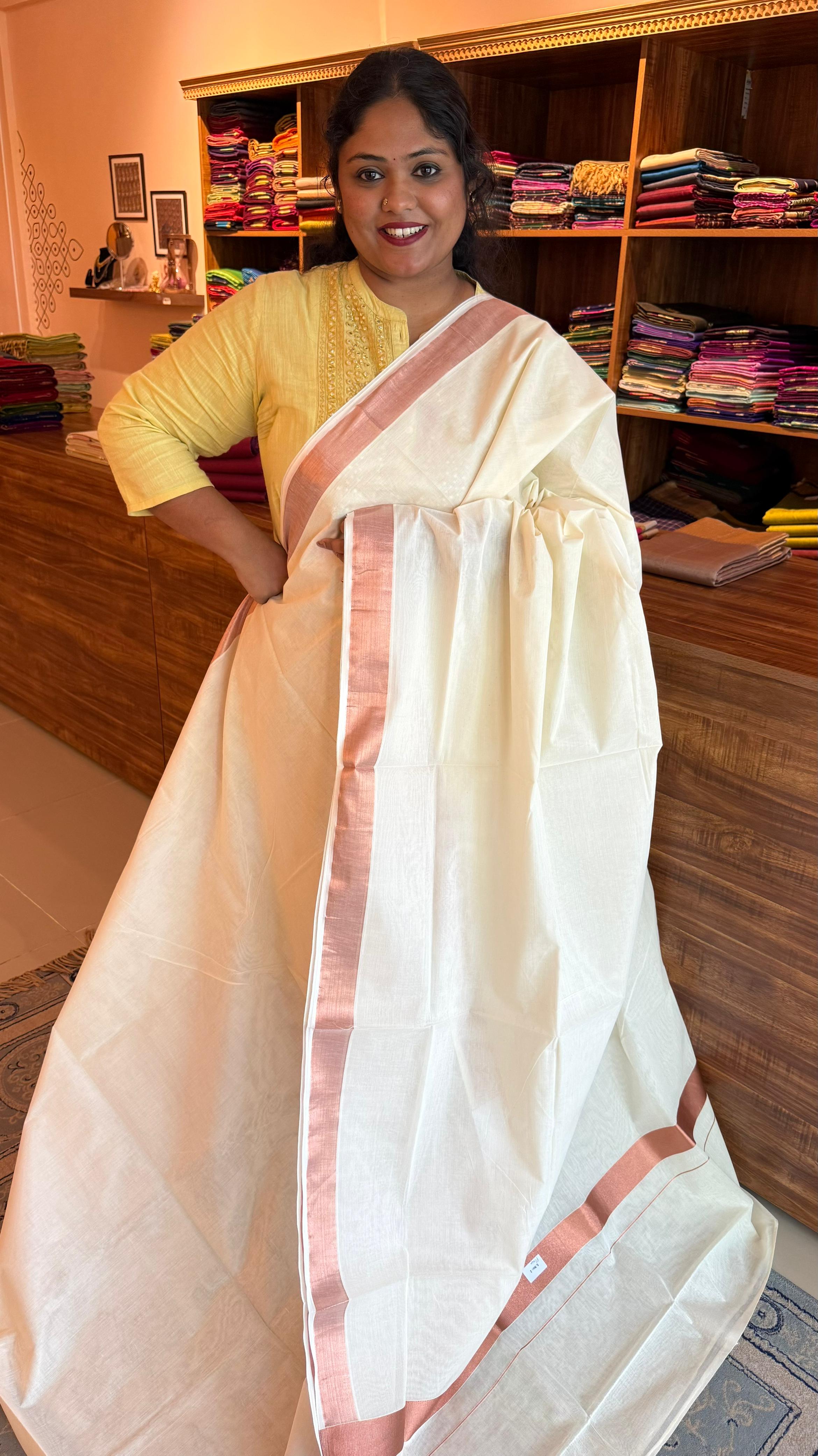 Kerala Cotton Plain Sarees - Vishu Collection - 01-08-02-07