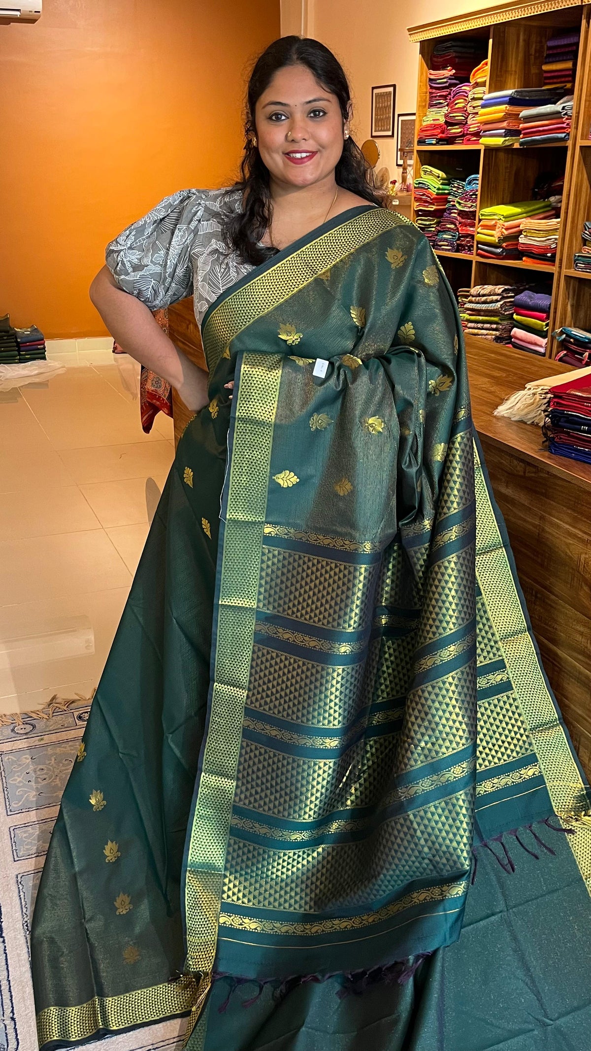 Semi Silk Vairaoosi Saree - 01-08B-04-14 (Dark Green)