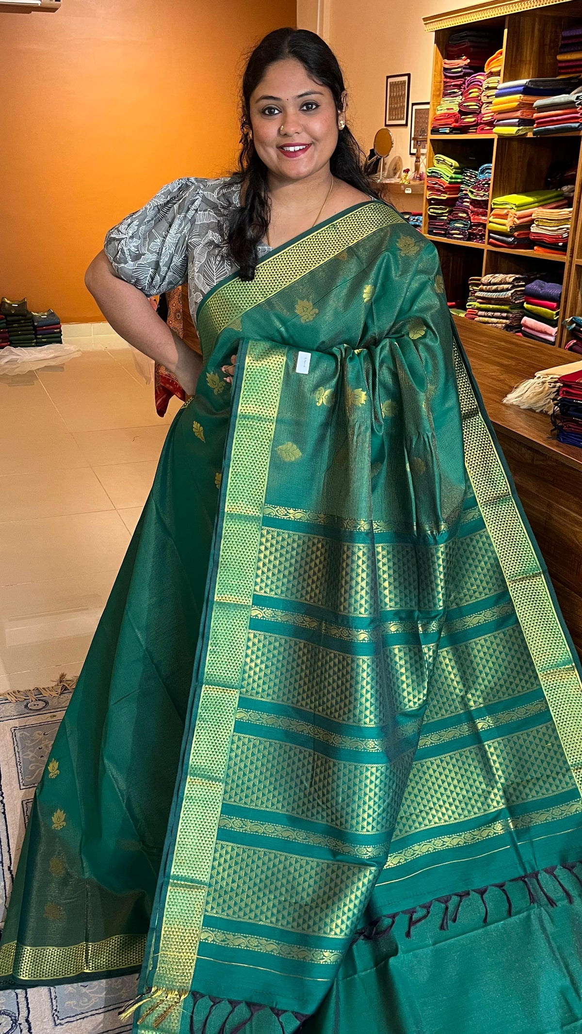 Semi Silk Vairaoosi Saree - 01-08B-04-34 (Leaf Green)