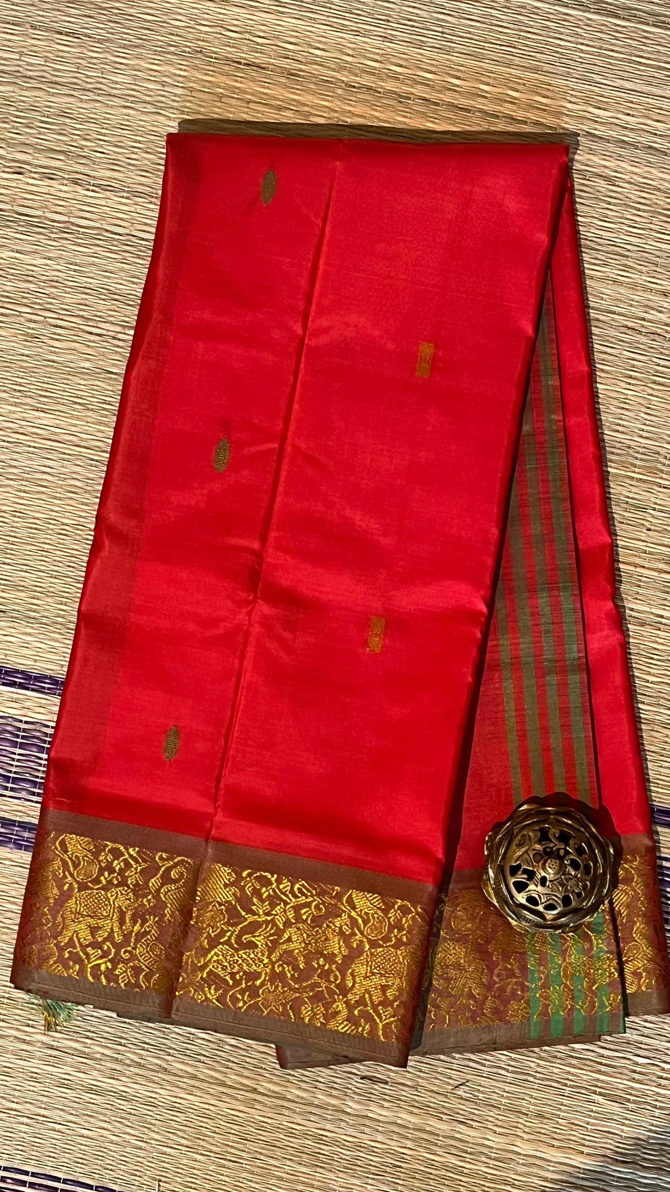 Chinnalampattu 6 Yards saree - 03-08-02-06 (Orange with green)