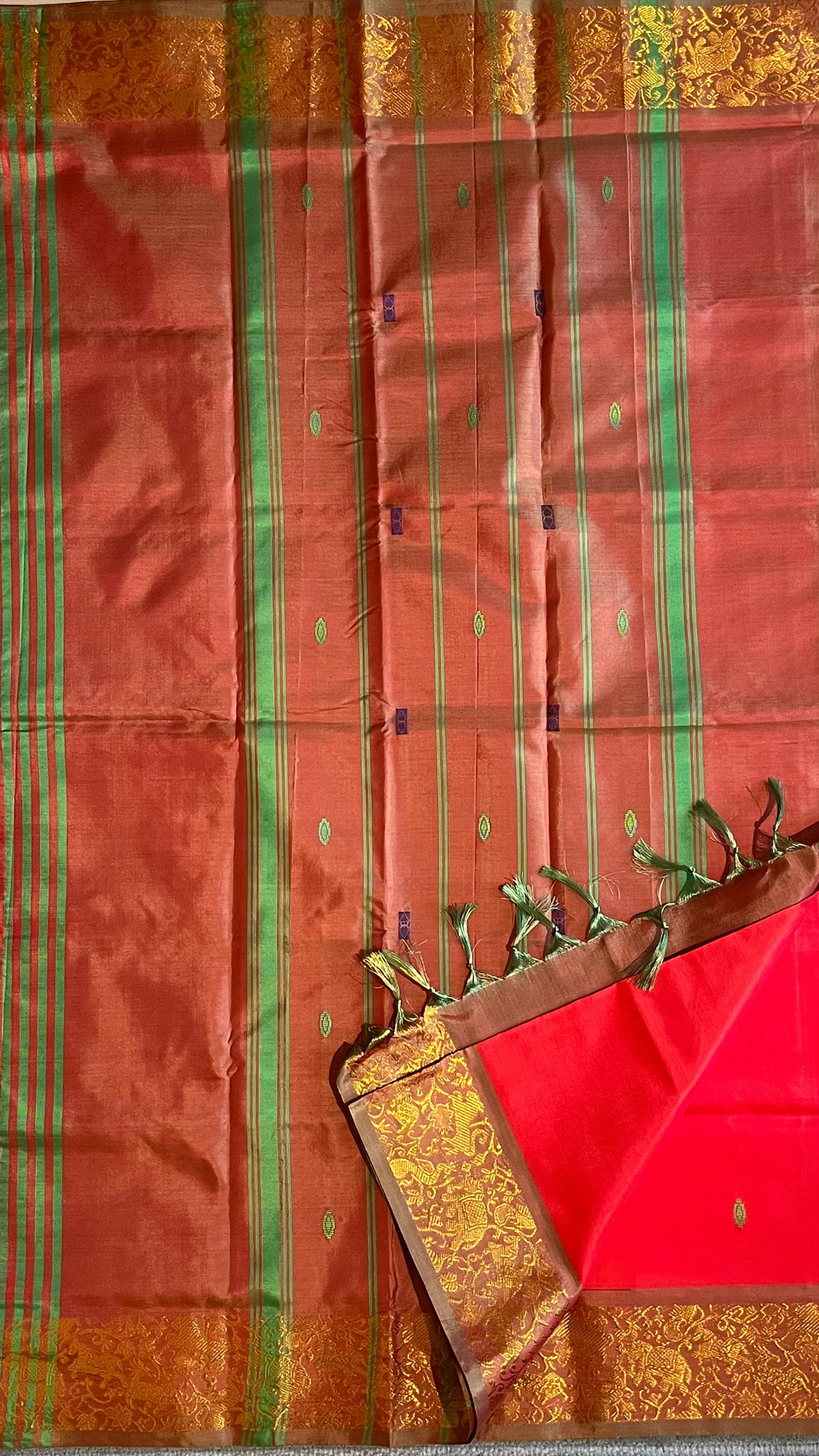 Chinnalampattu 6 Yards saree - 03-08-02-06 (Orange with green)