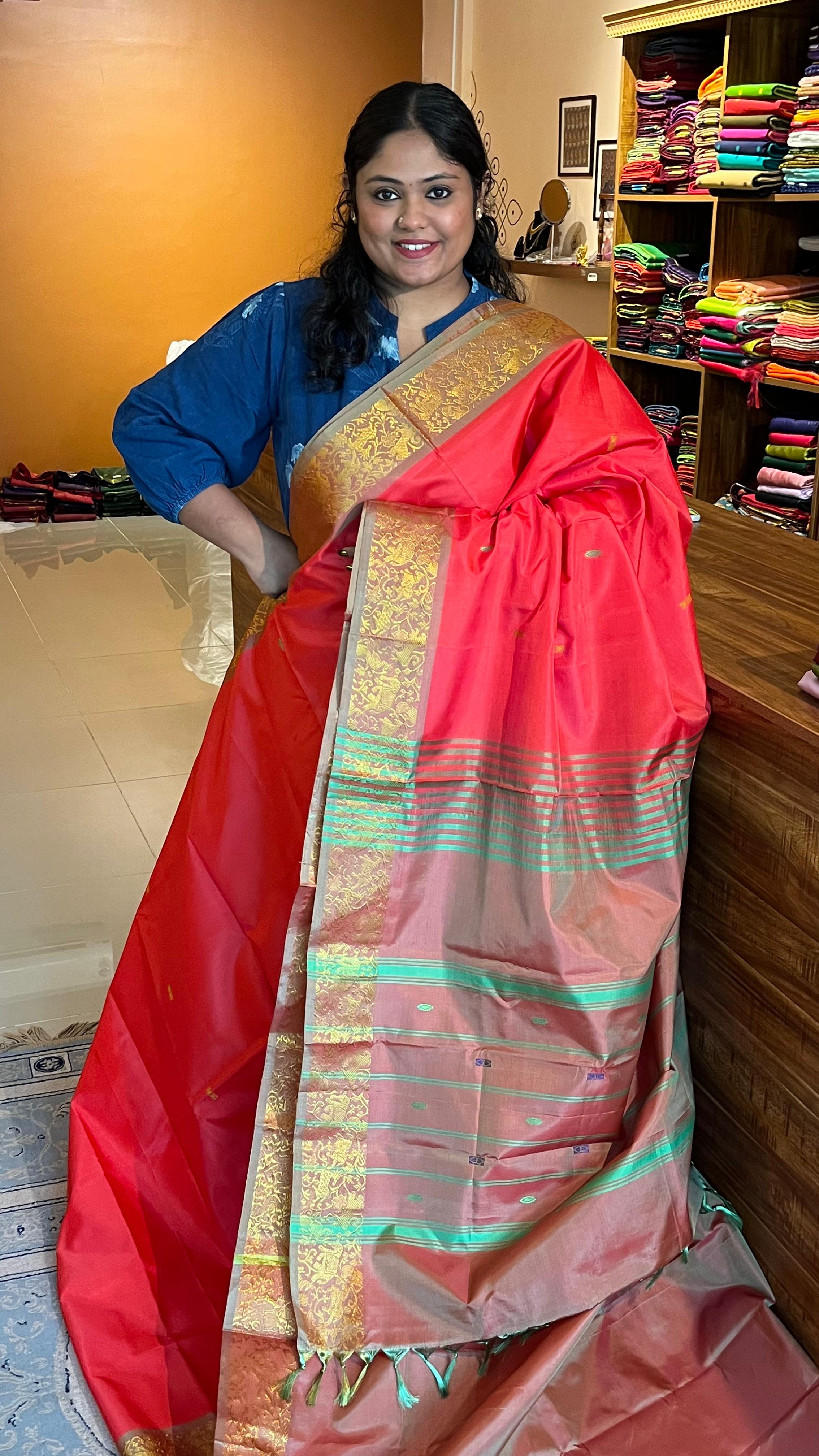 Chinnalampattu 6 Yards saree - 03-08-02-06 (Orange with green)