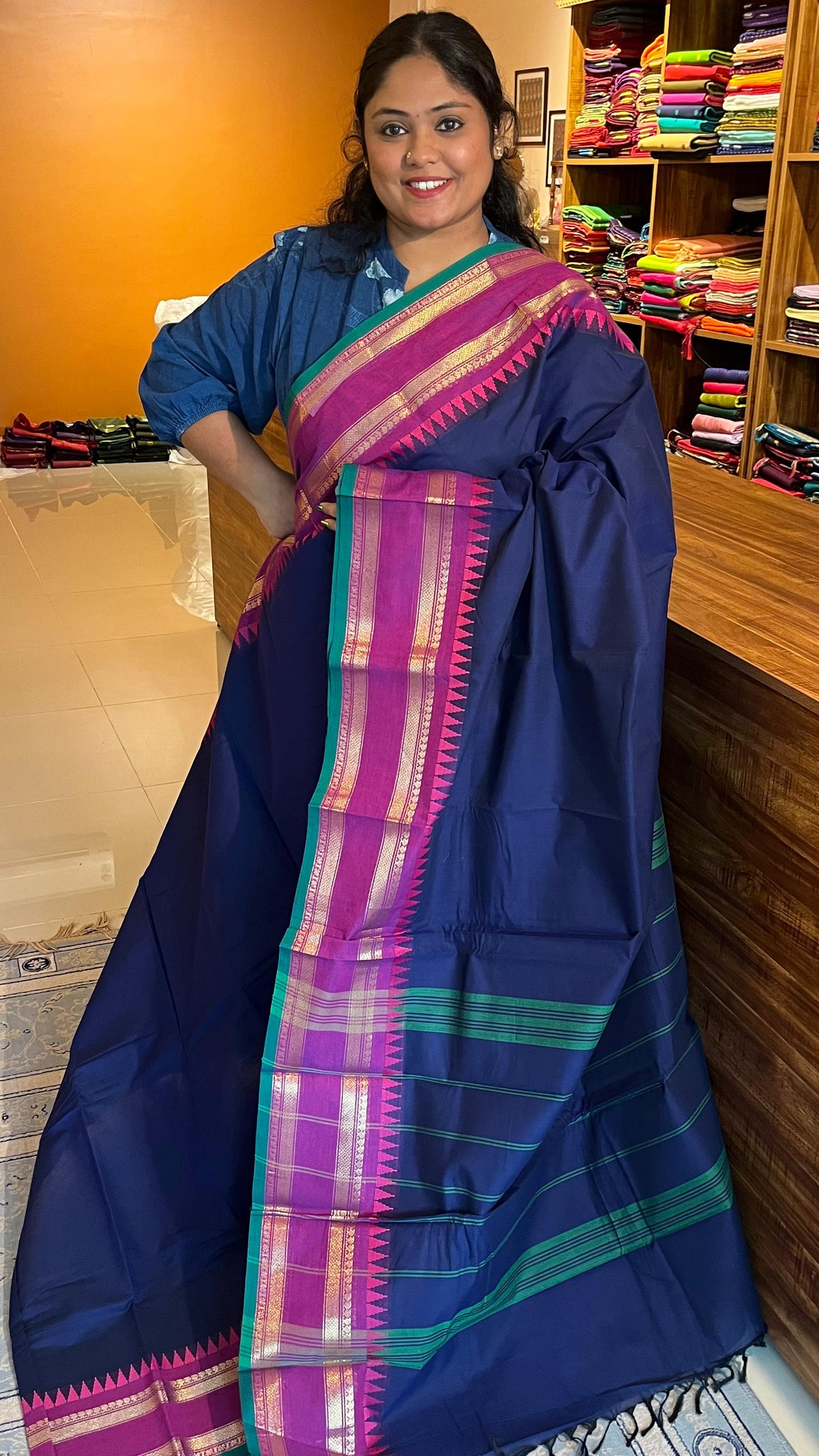 Kanchi cotton saree - 01-03-05-PCS-18 (Blue)
