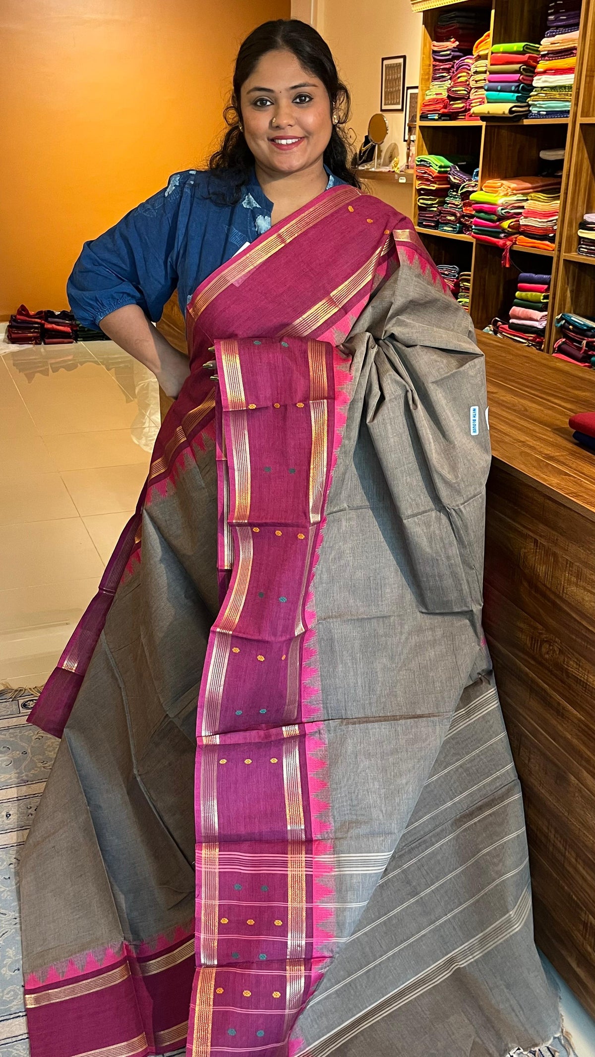 Kanchi cotton saree - 01-03-05-PCS-08 (Grey)