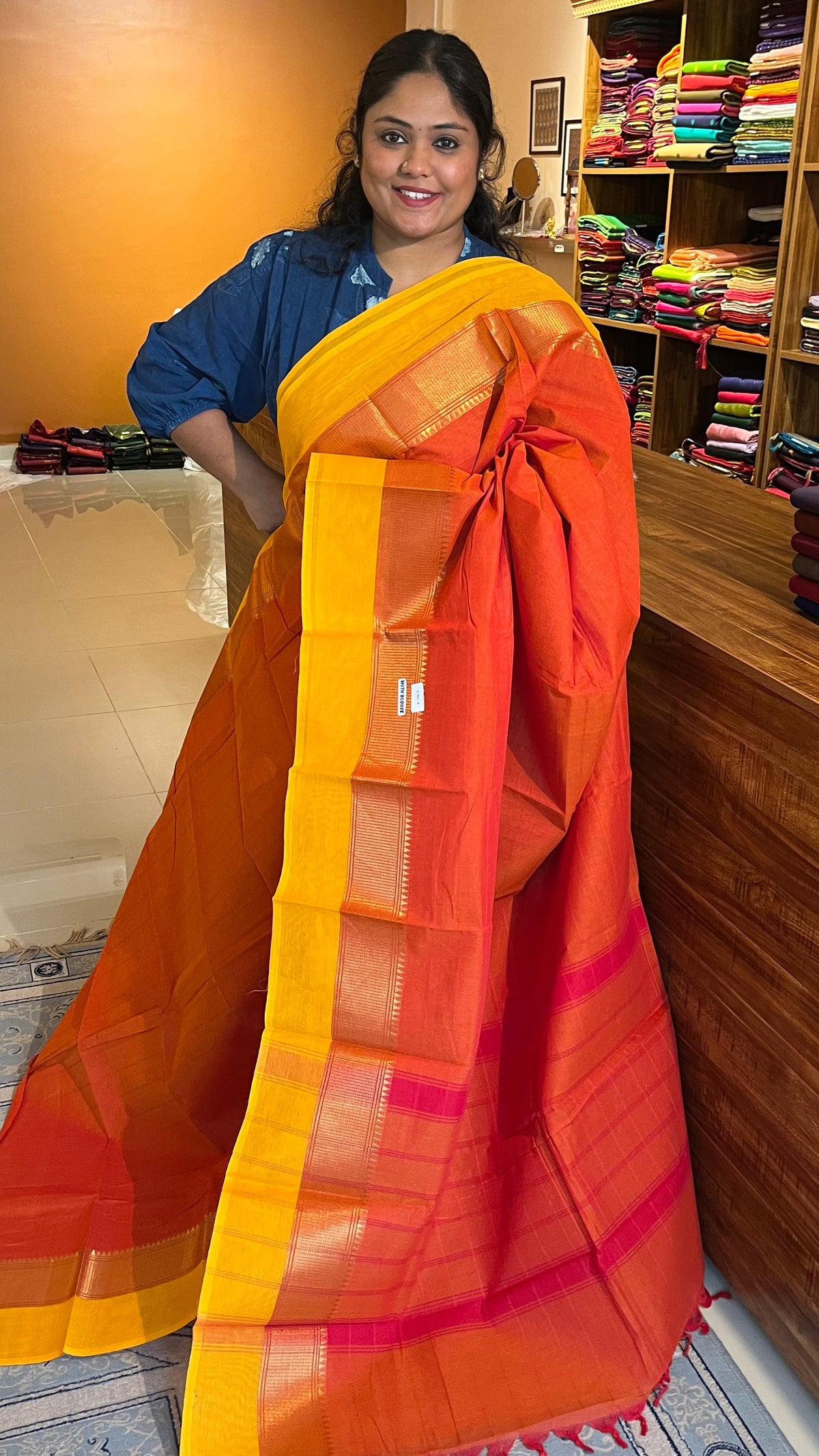 Kanchi cotton saree - (Orange)