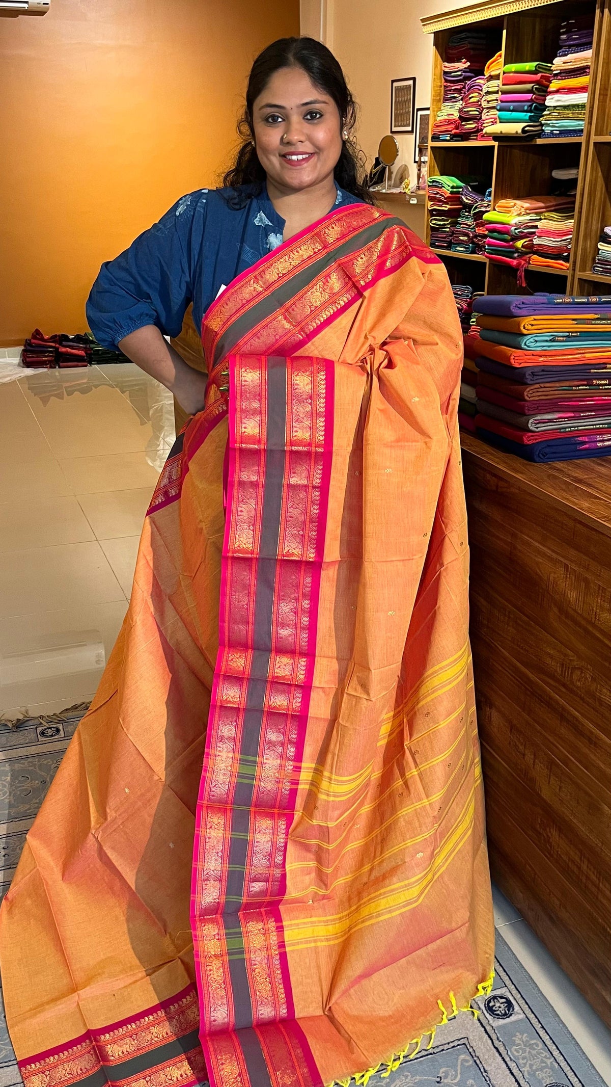 Kanchi cotton saree - 01-03-04-PCS-07 (Yellow)