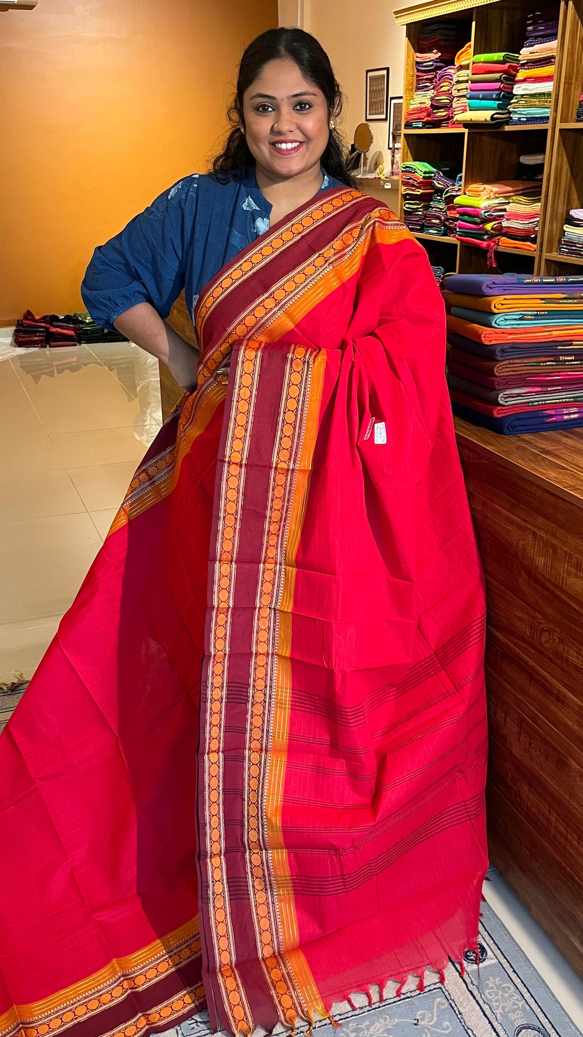 Kanchi cotton saree - 01-03-04-PCS-67 (Red)